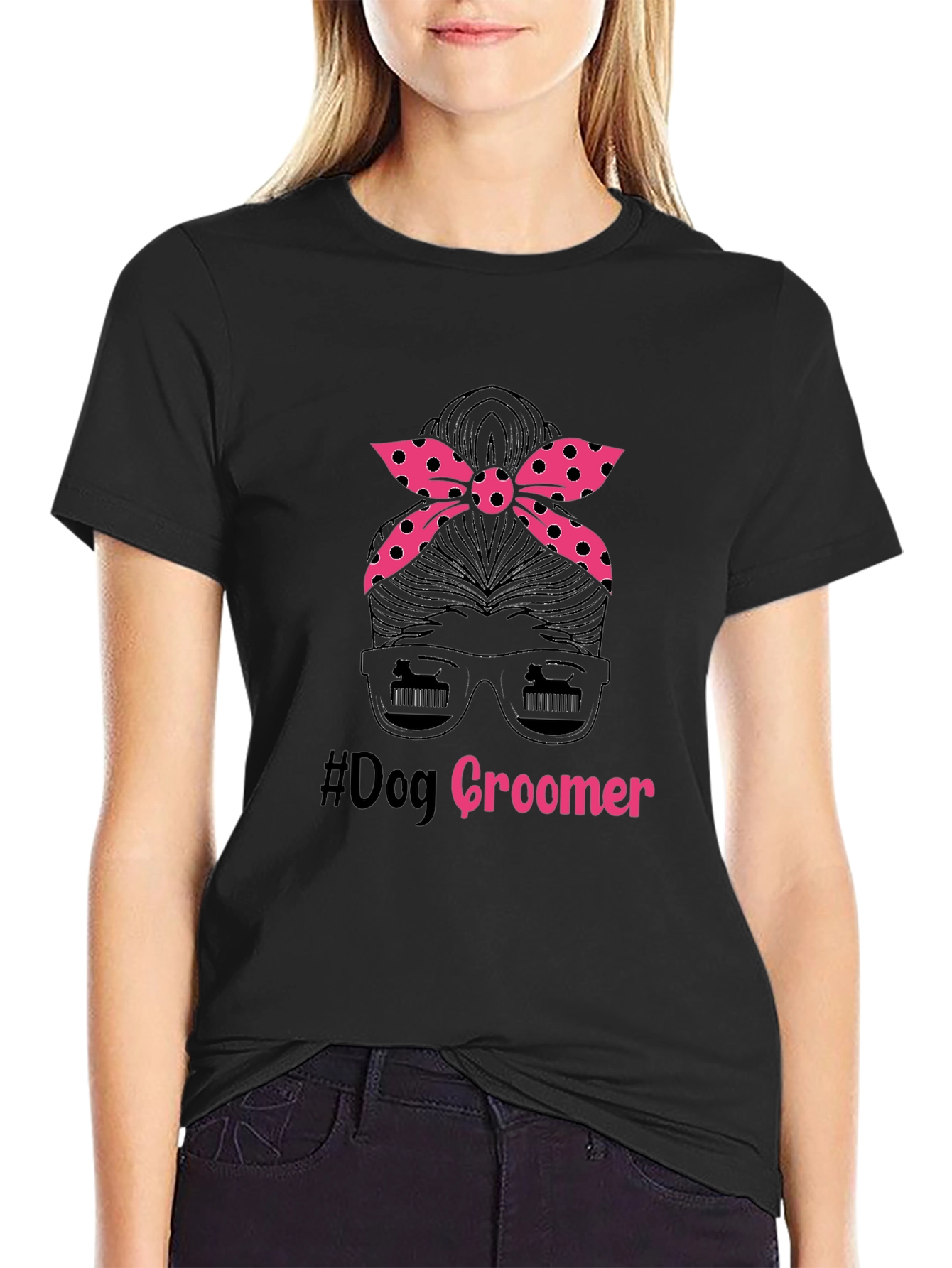 Dog Groomer Messy Bun T-Shirt