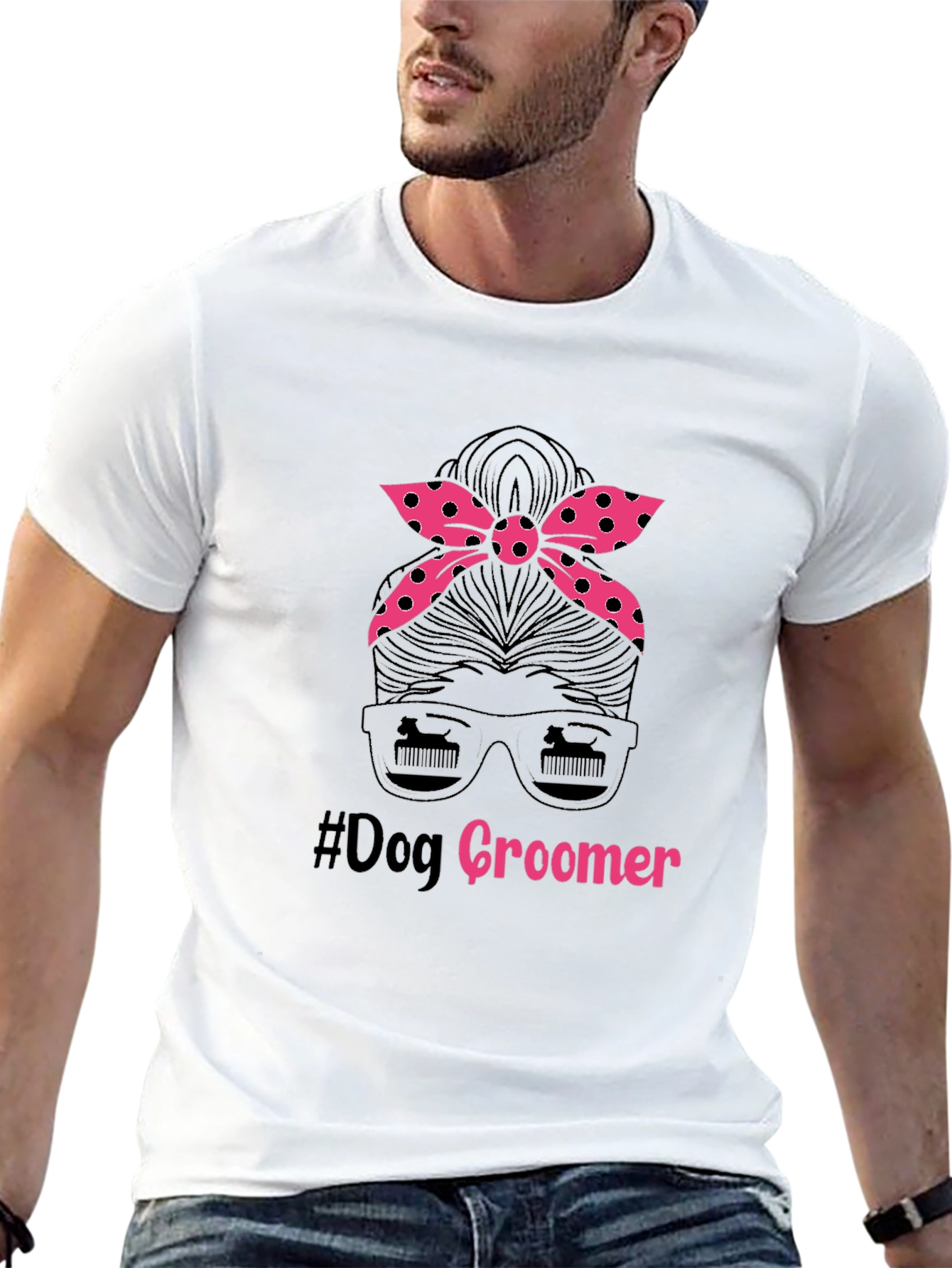 Dog Groomer Messy Bun T-Shirt