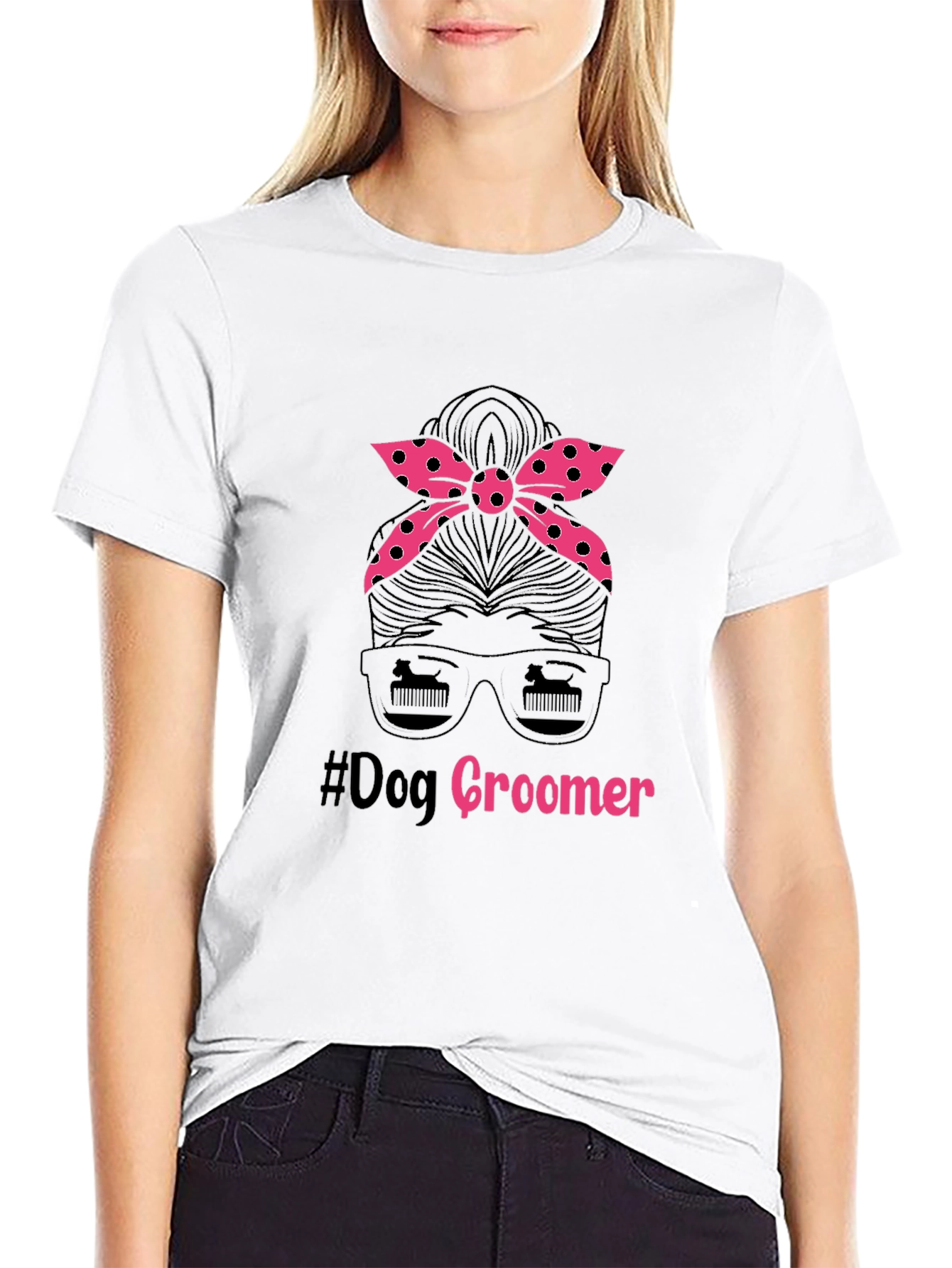 Dog Groomer Messy Bun T-Shirt