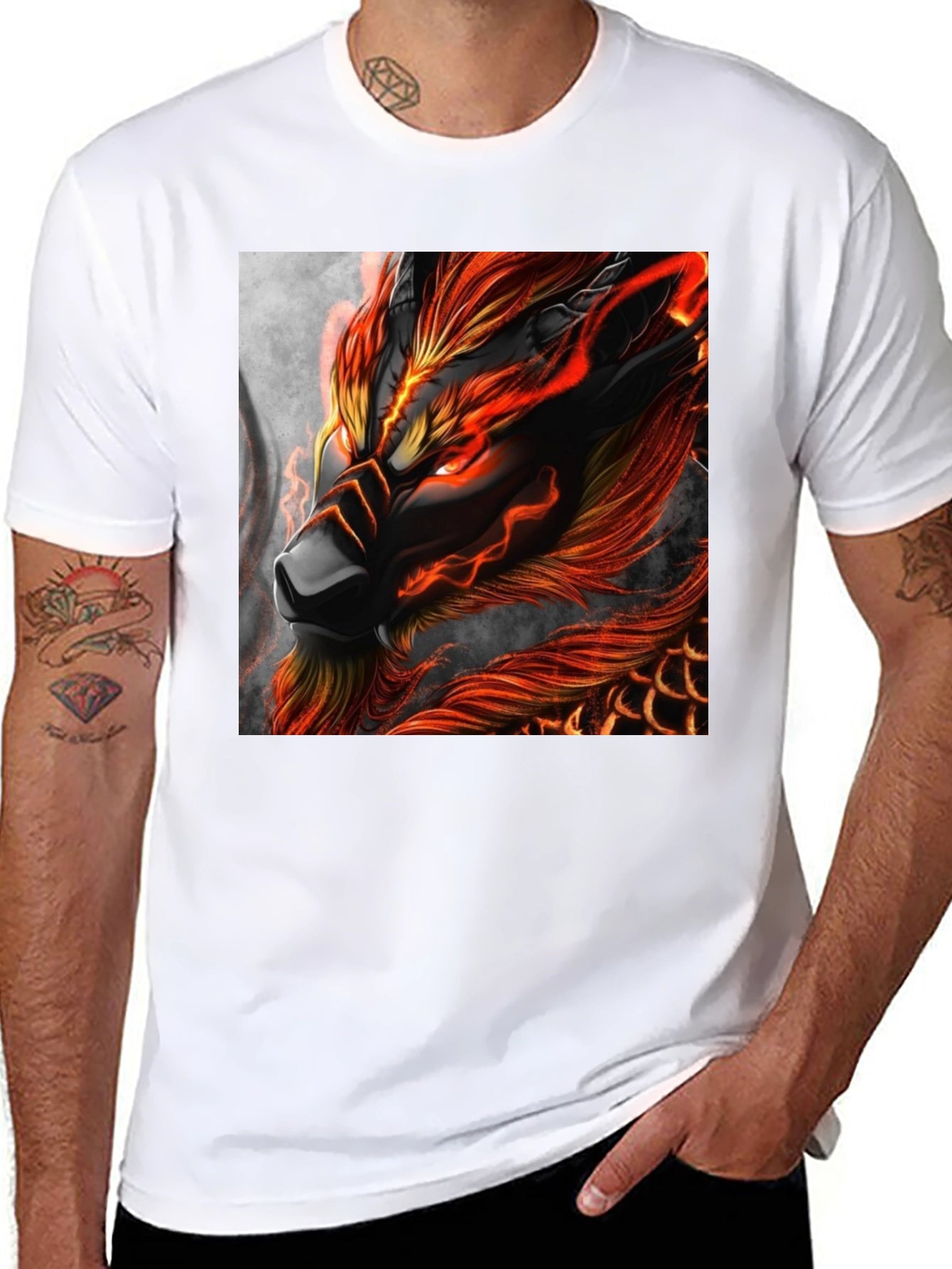 Fiery Dragon Graphic Print Black T-Shirt