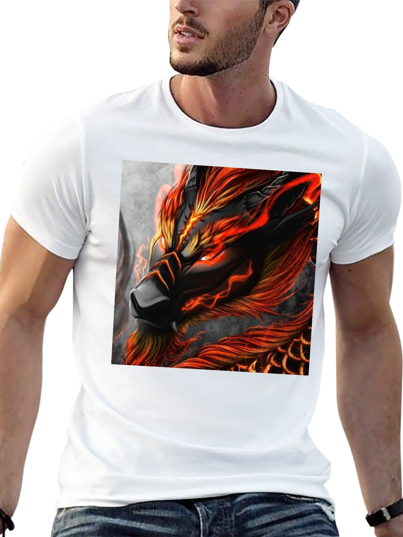 Fiery Dragon Graphic Print Black T-Shirt
