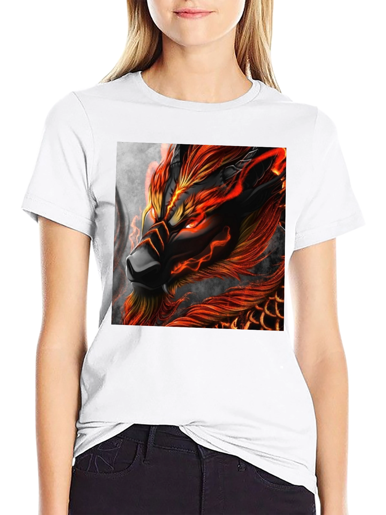 Fiery Dragon Graphic Print Black T-Shirt