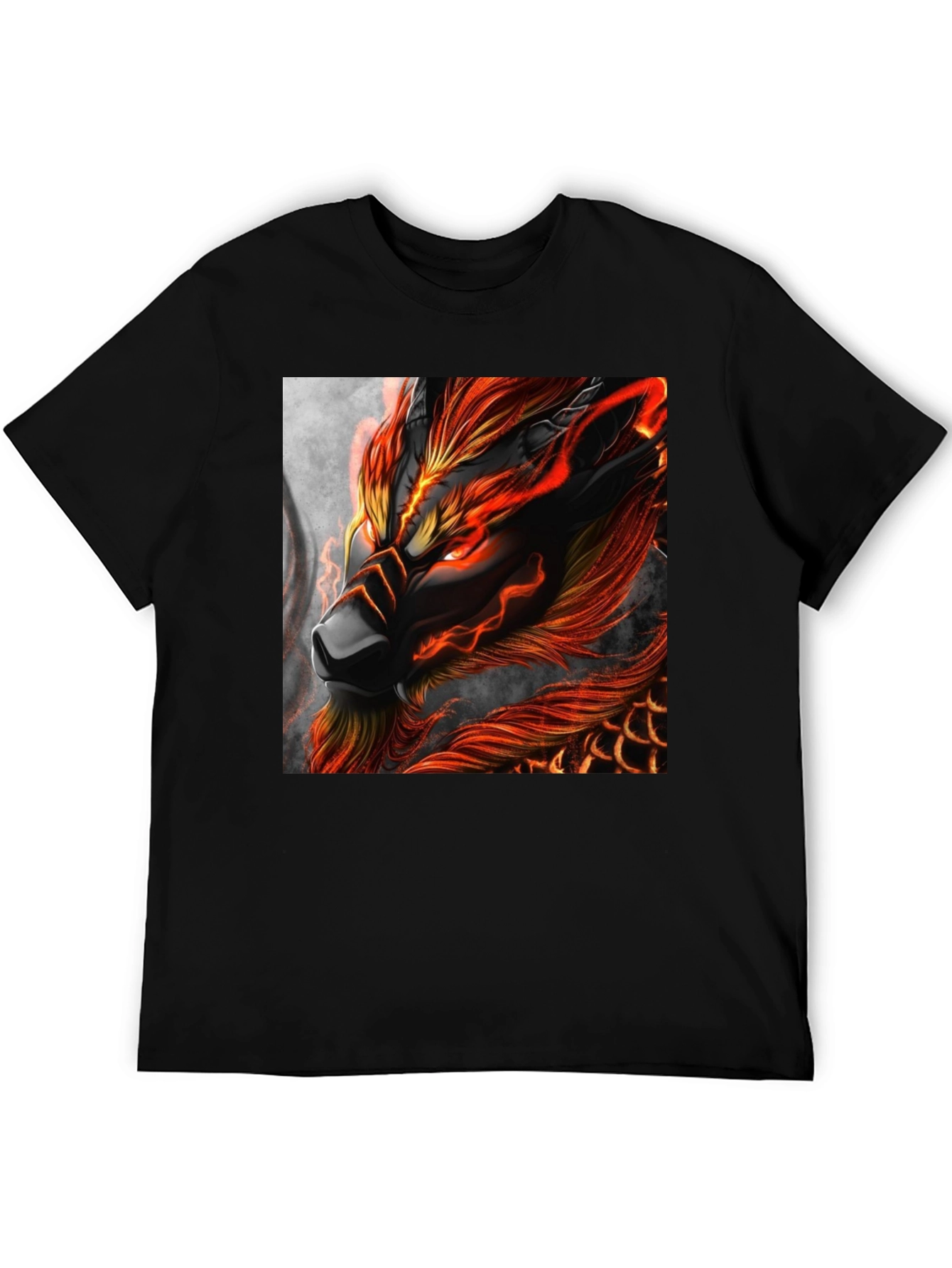 Fiery Dragon Graphic Print Black T-Shirt