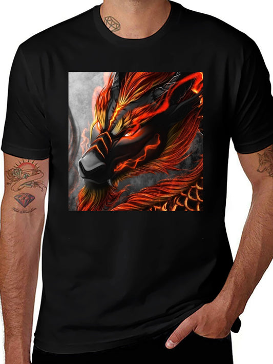 Fiery Dragon Graphic Print Black T-Shirt
