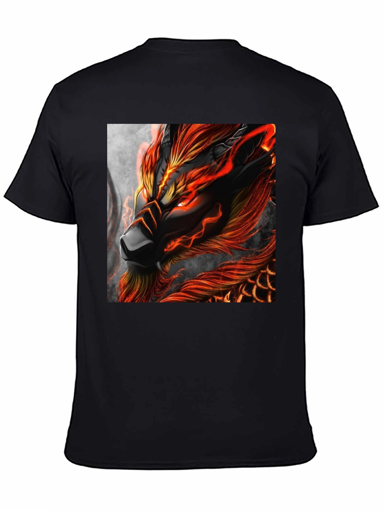 Fiery Dragon Graphic Print Black T-Shirt