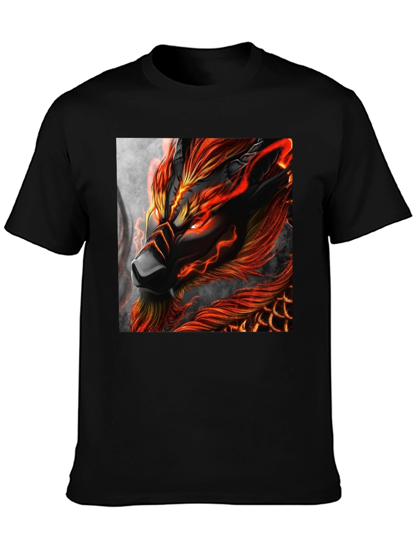 Fiery Dragon Graphic Print Black T-Shirt