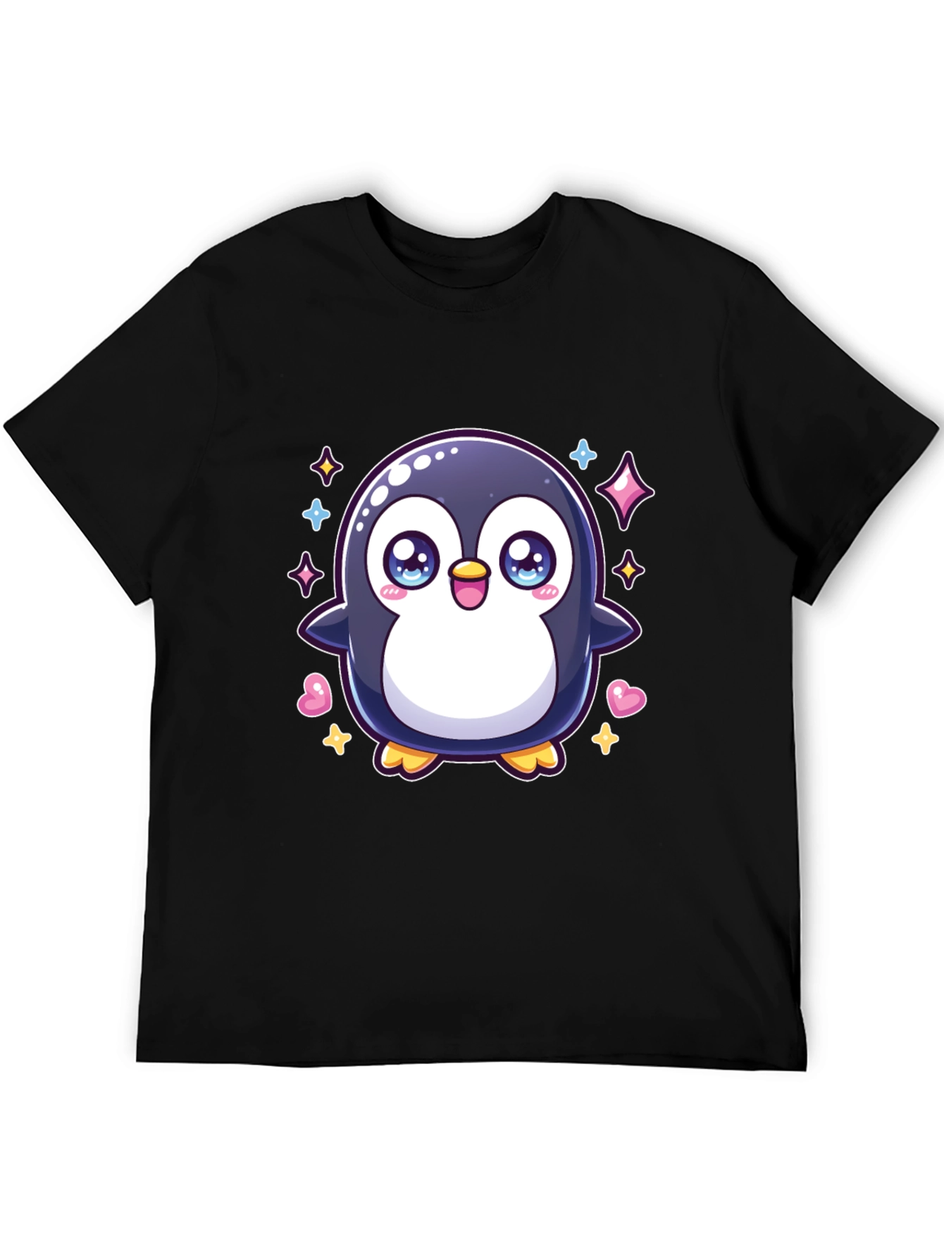 Cute Penguin Graphic Tee - Black Cotton Shirt