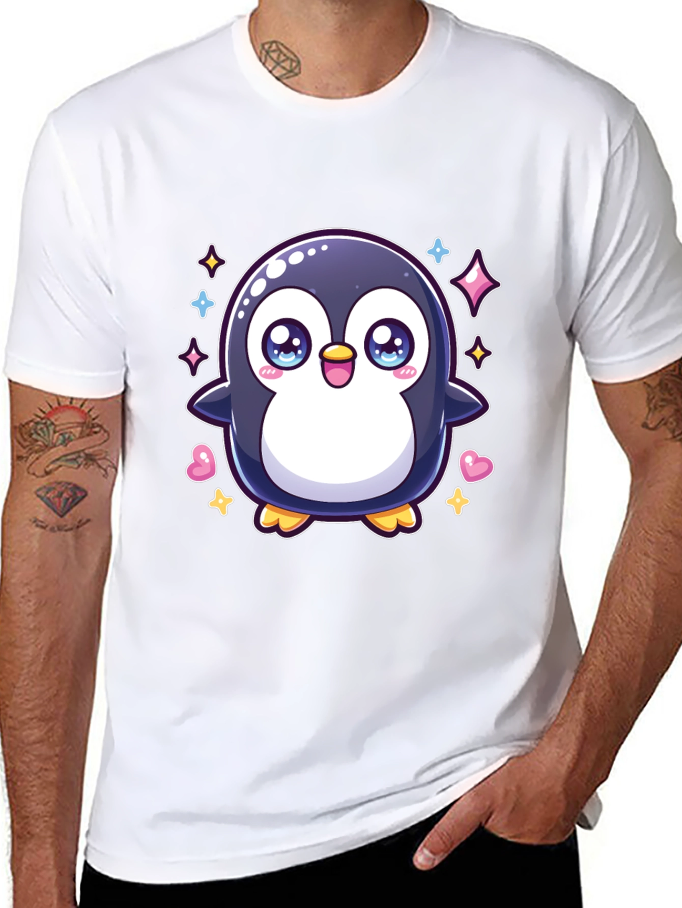 Cute Penguin Graphic Tee - Black Cotton Shirt