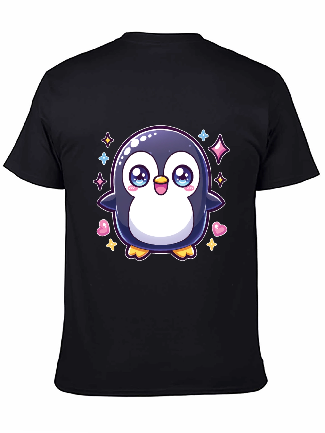 Cute Penguin Graphic Tee - Black Cotton Shirt