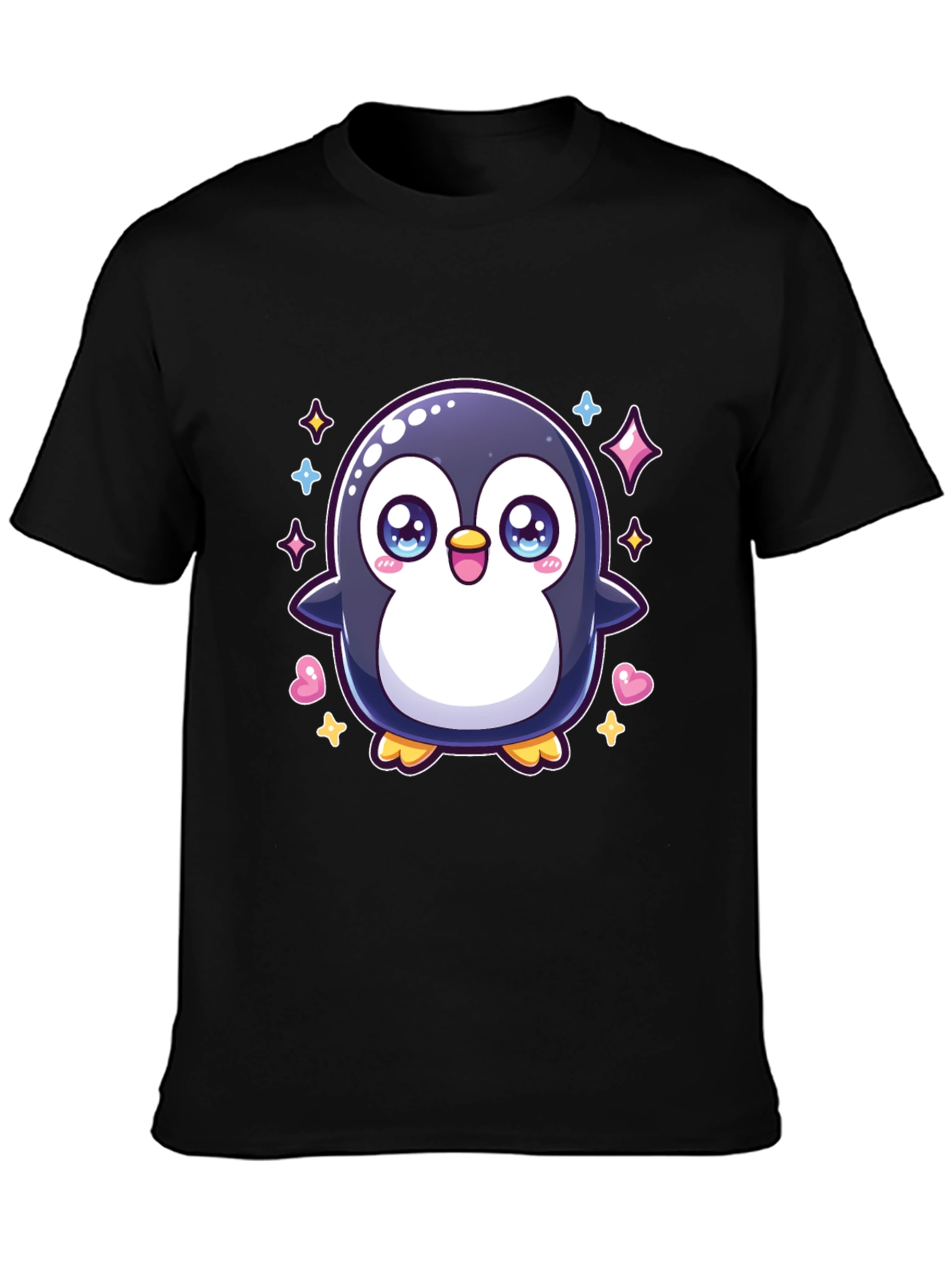 Cute Penguin Graphic Tee - Black Cotton Shirt