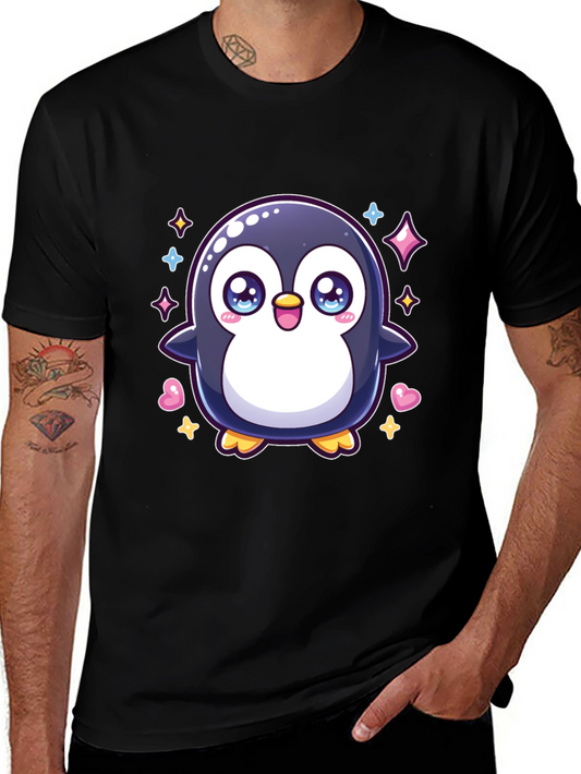 Cute Penguin Graphic Tee - Black Cotton Shirt