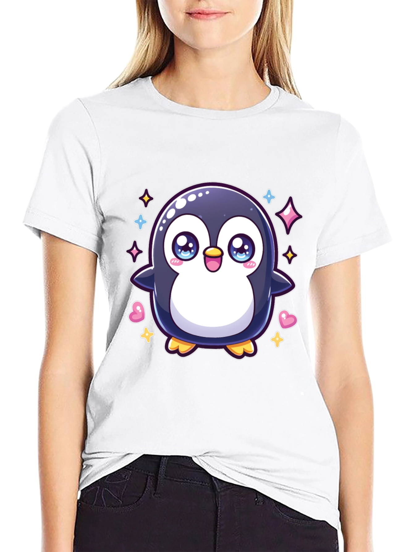 Cute Penguin Graphic Tee - Black Cotton Shirt