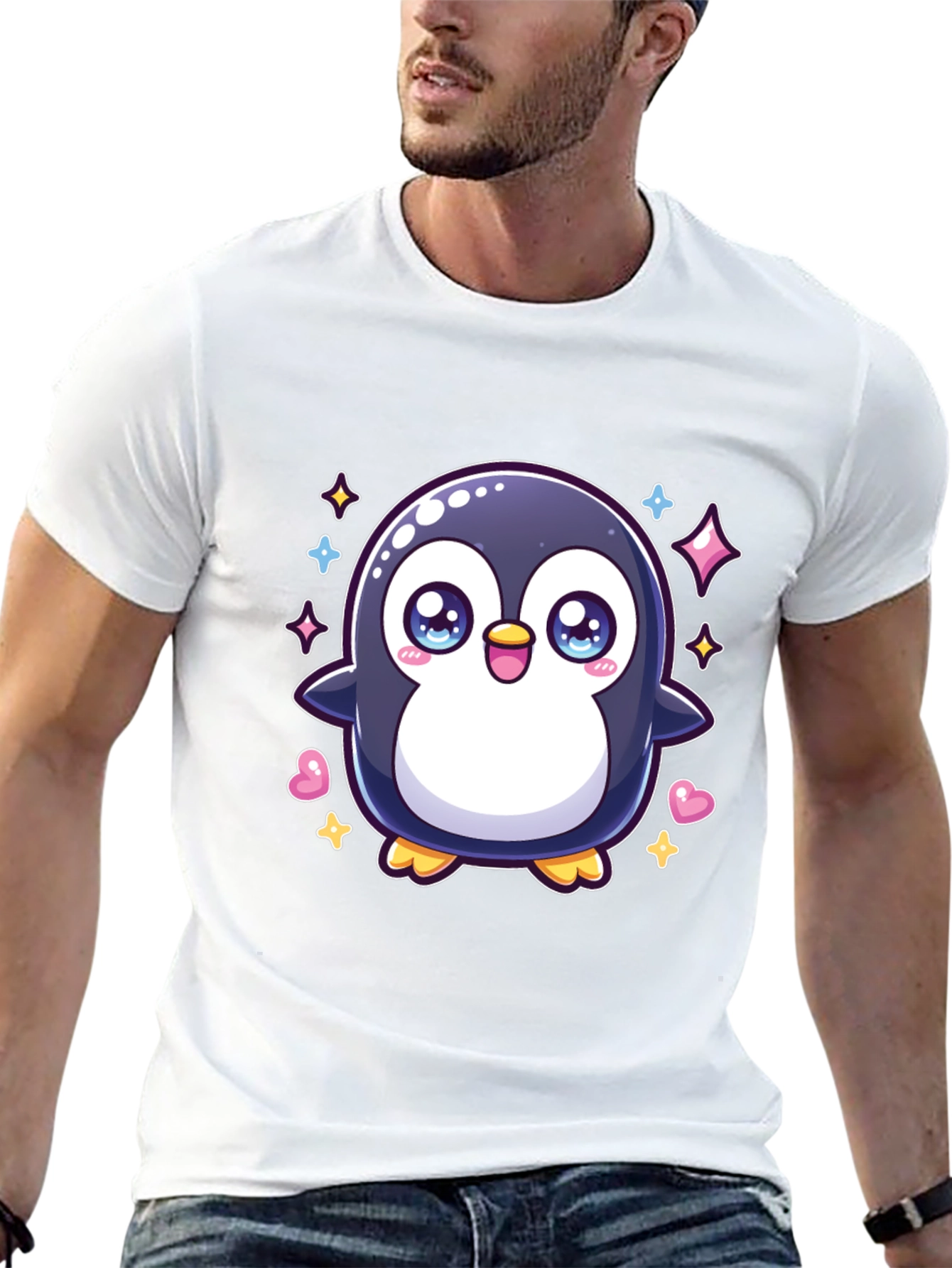 Cute Penguin Graphic Tee - Black Cotton Shirt