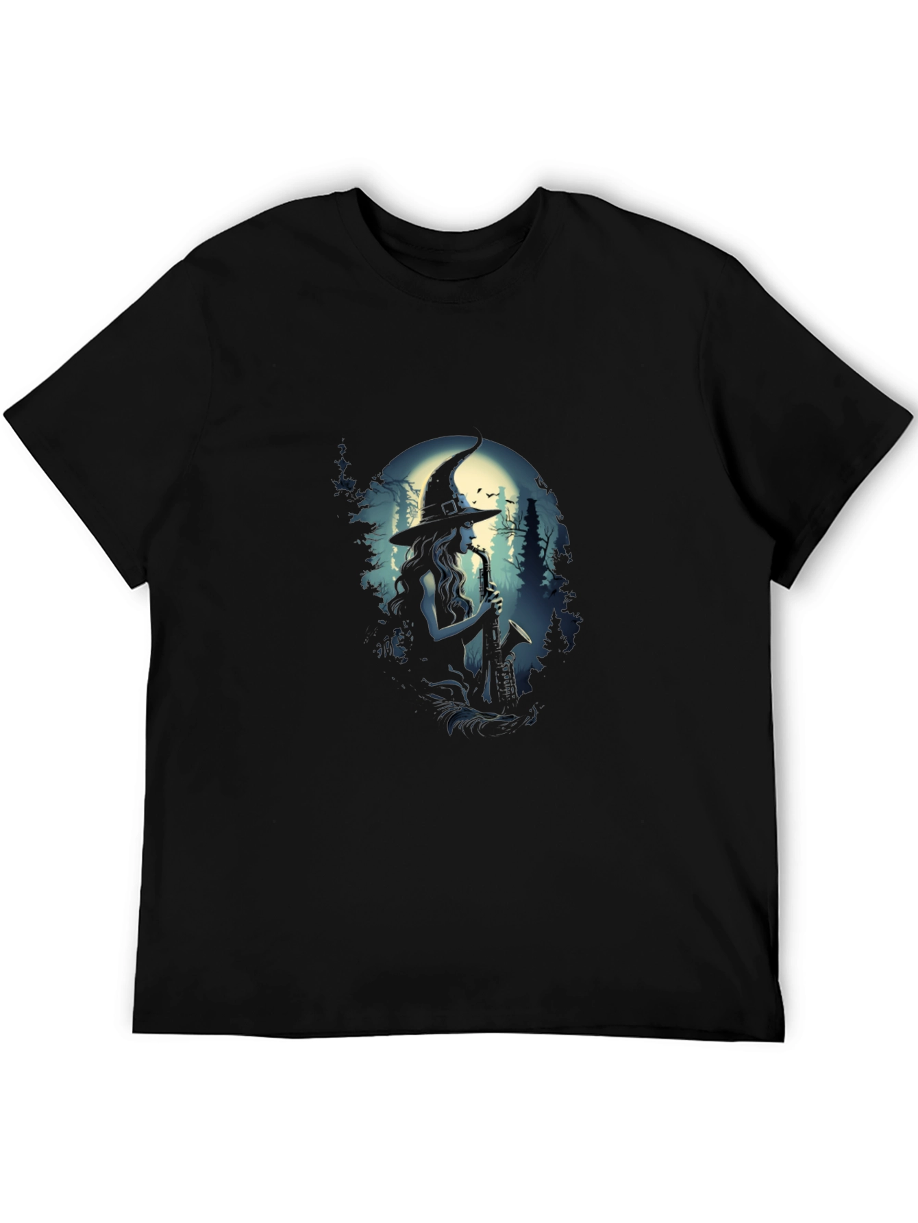 Saxophone Witch Graphic T-Shirt - Black