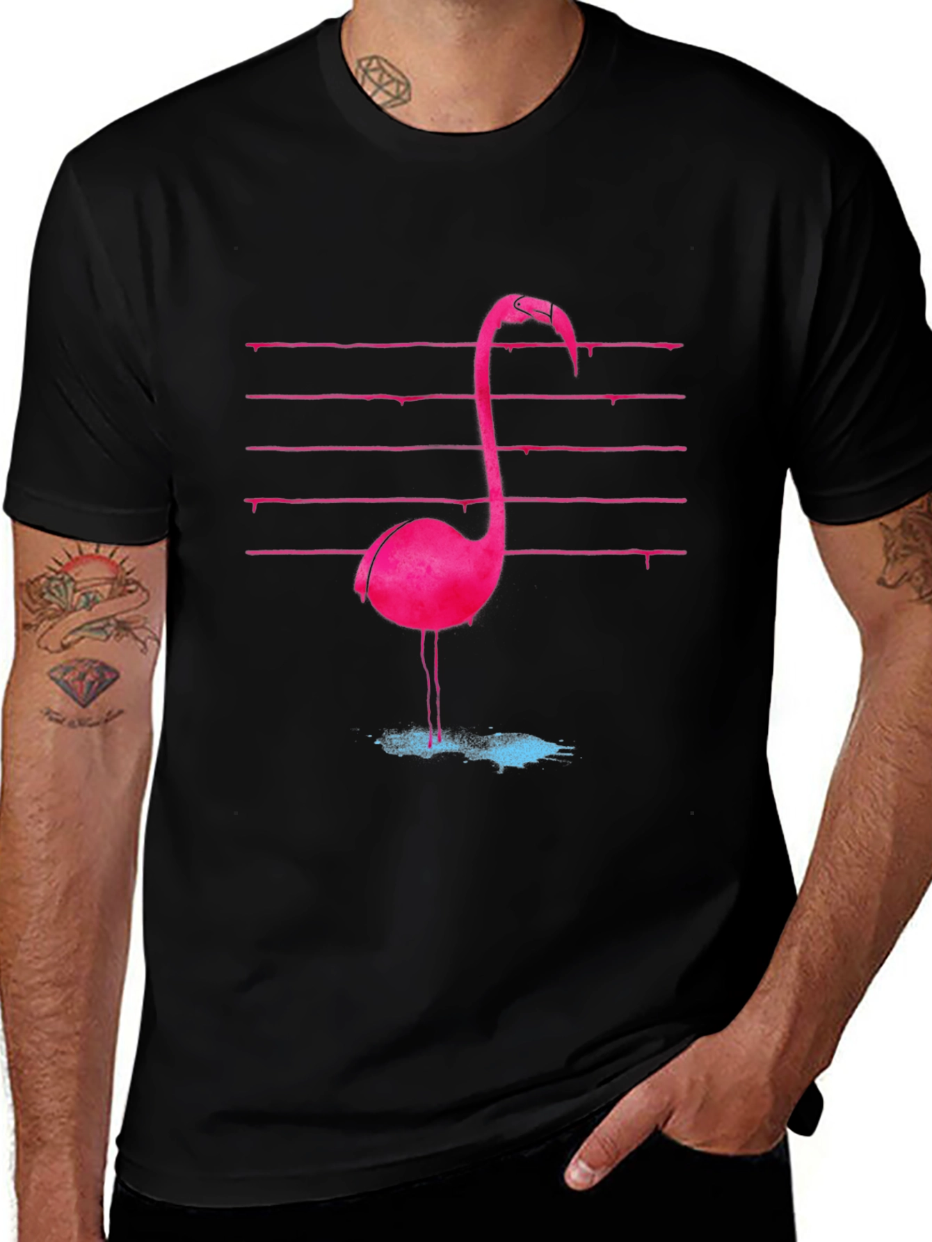 Retro Flamingo Graphic Tee - Black