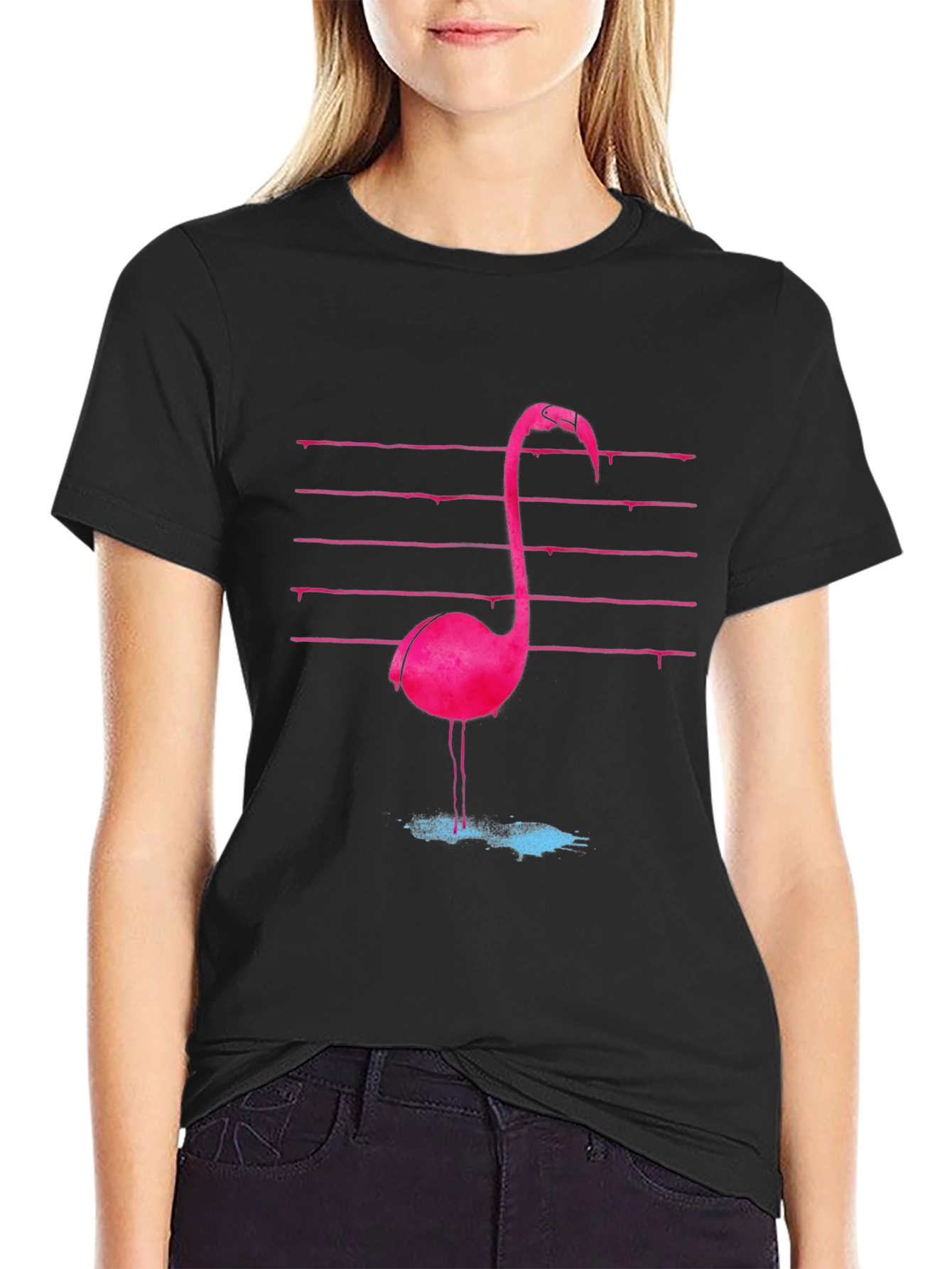 Retro Flamingo Graphic Tee - Black