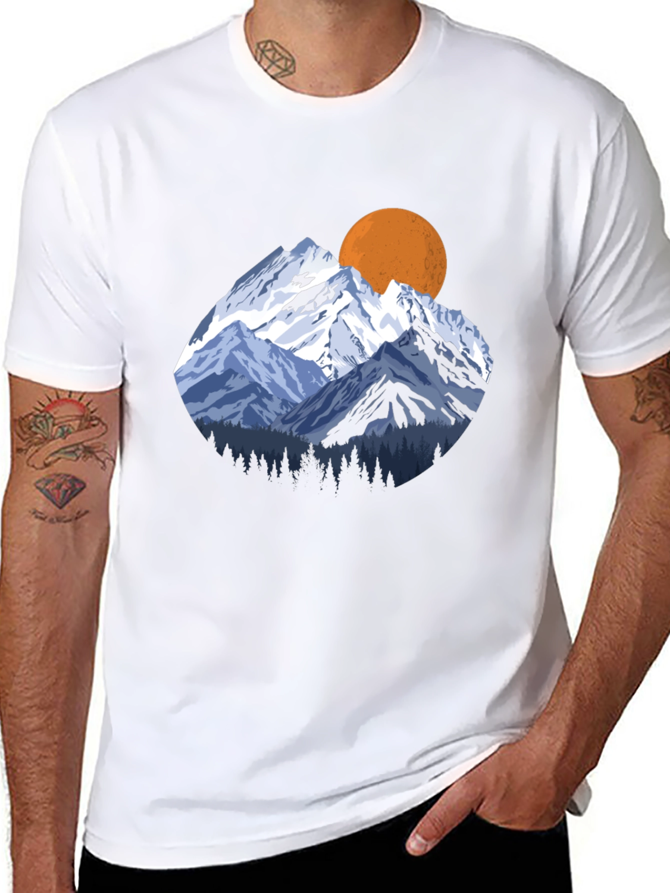 Mountain Sunset Graphic Tee - Black Crewneck