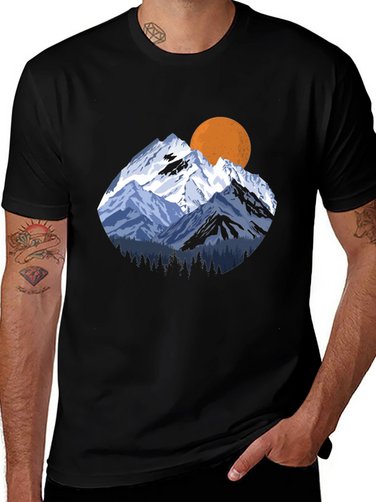 Mountain Sunset Graphic Tee - Black Crewneck