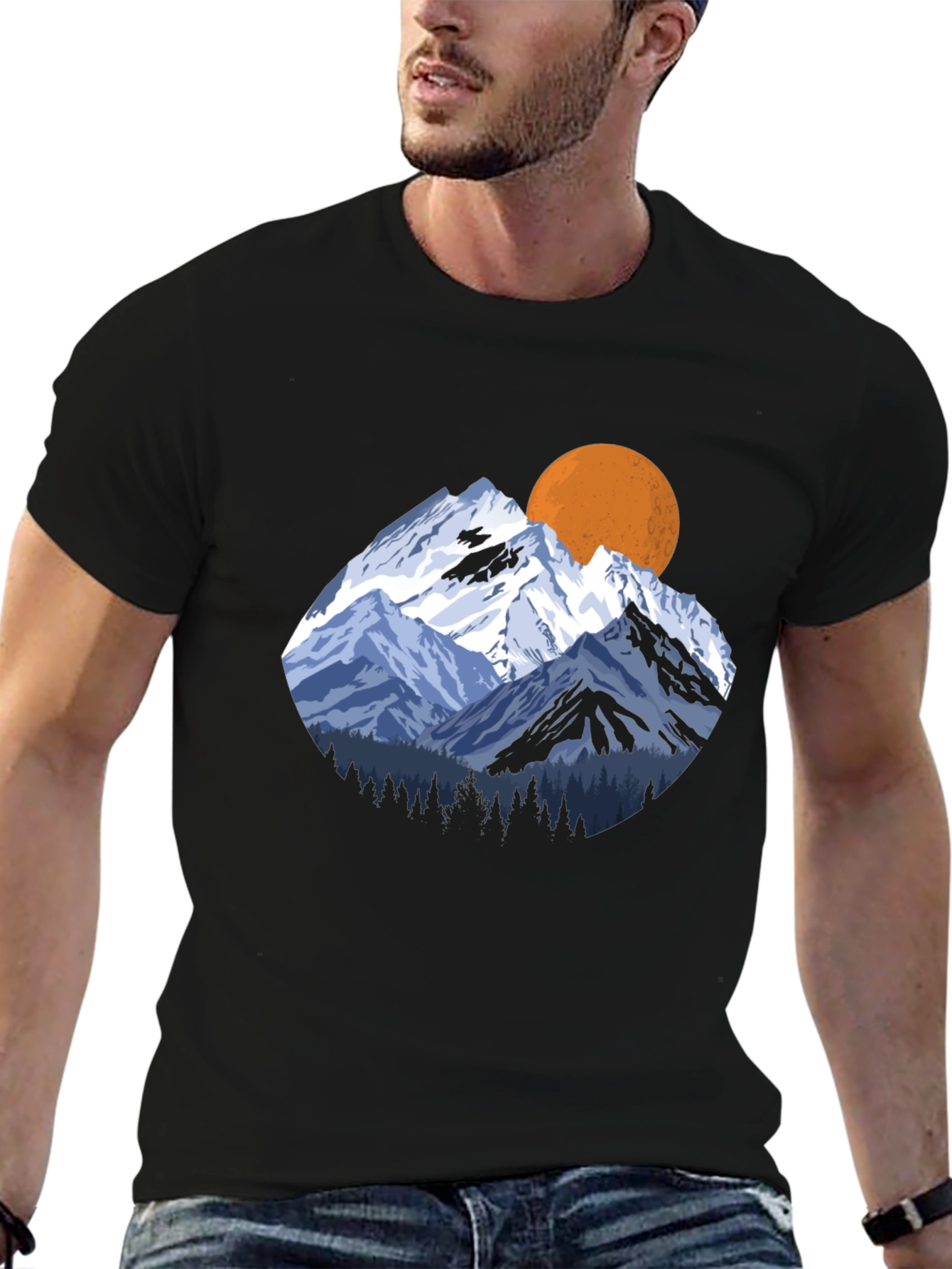 Mountain Sunset Graphic Tee - Black Crewneck