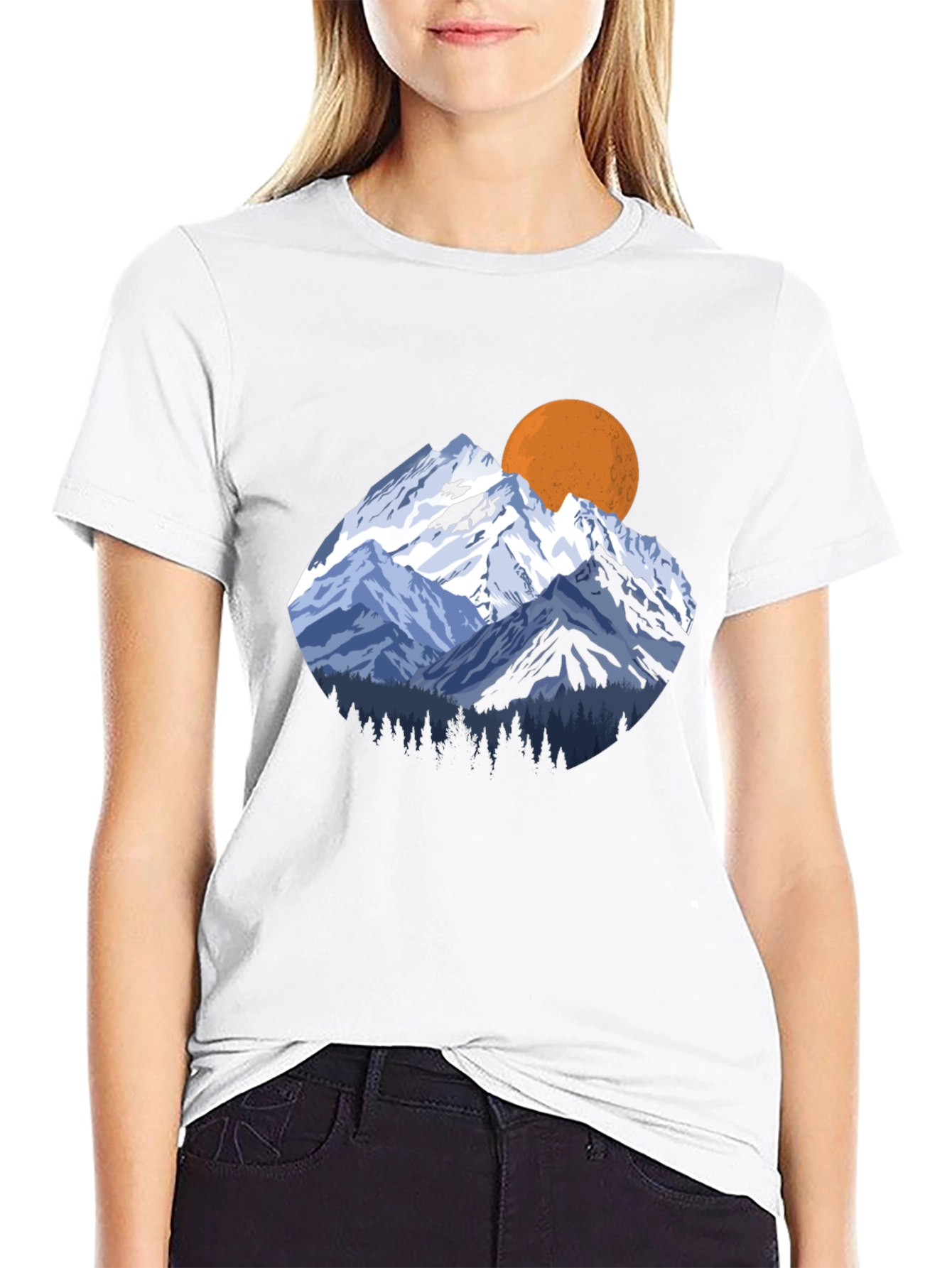 Mountain Sunset Graphic Tee - Black Crewneck