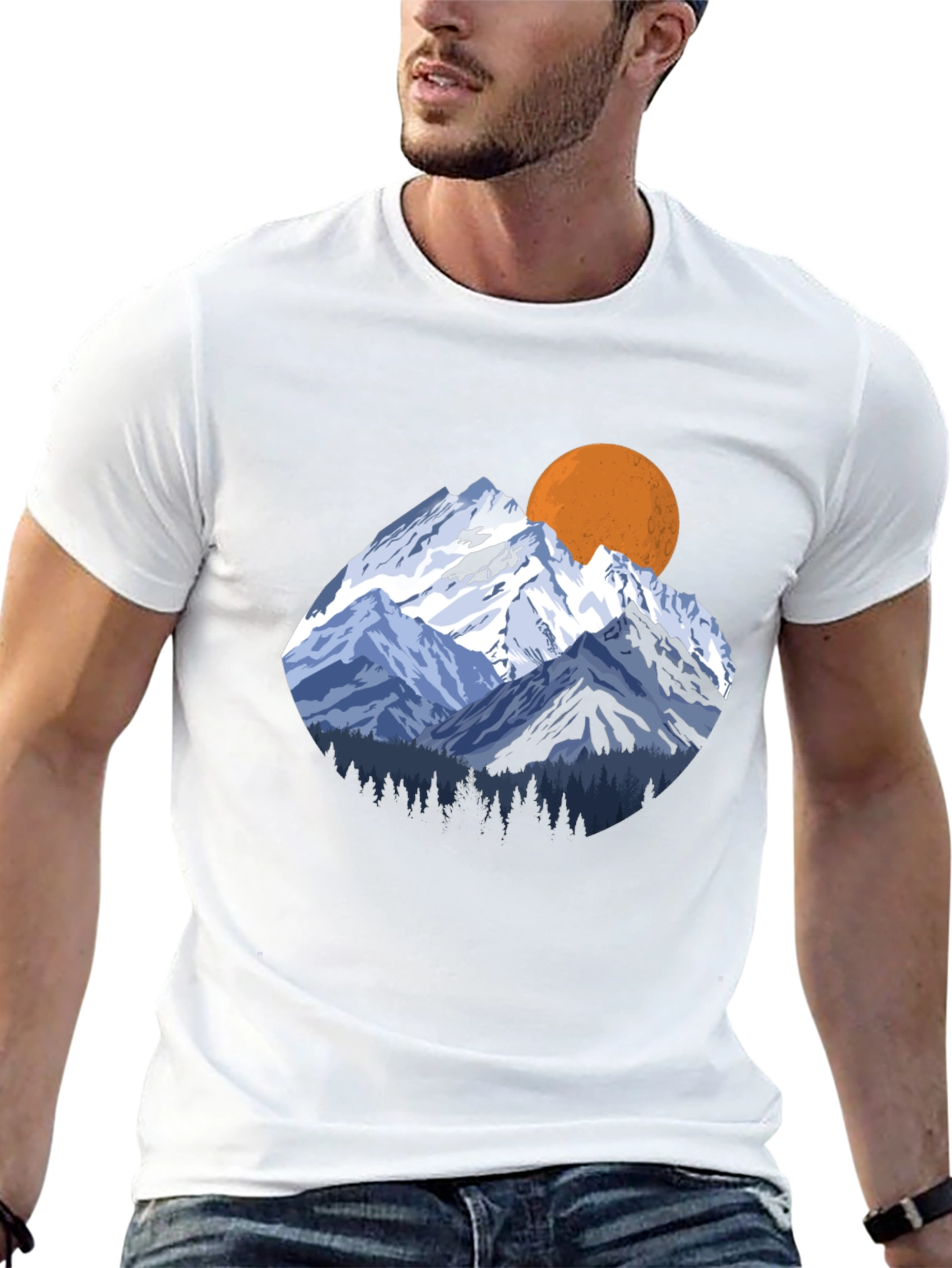 Mountain Sunset Graphic Tee - Black Crewneck