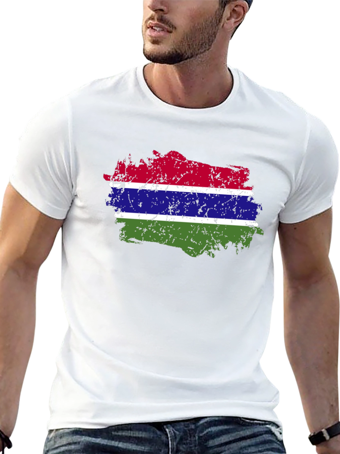 Gambia Flag Graphic T-Shirt - Black Cotton Tee