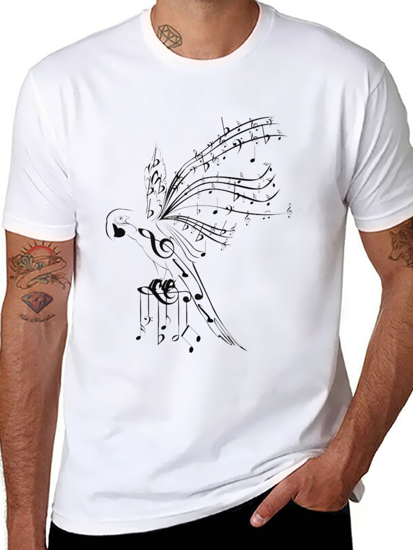 Musical Parrot Black T-Shirt - Unique Design
