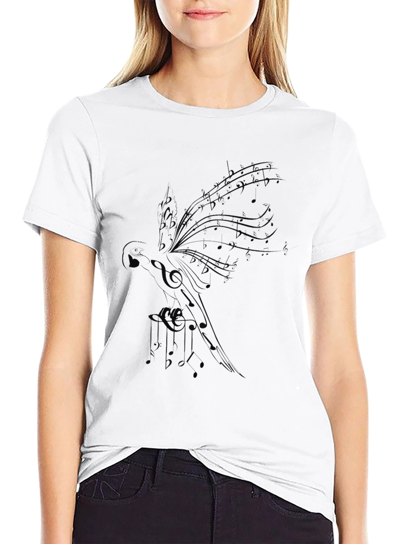 Musical Parrot Black T-Shirt - Unique Design