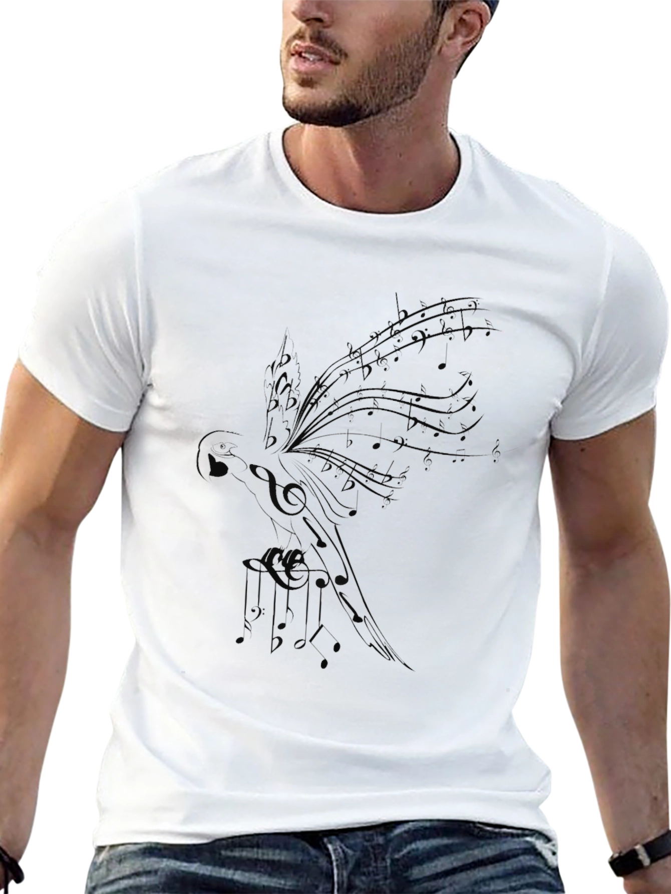 Musical Parrot Black T-Shirt - Unique Design