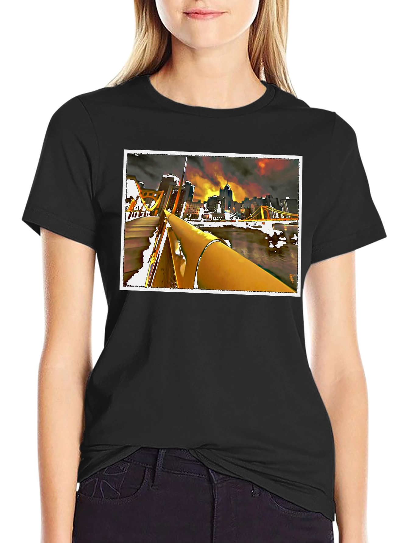 Pittsburgh Cityscape Graphic Tee - Black