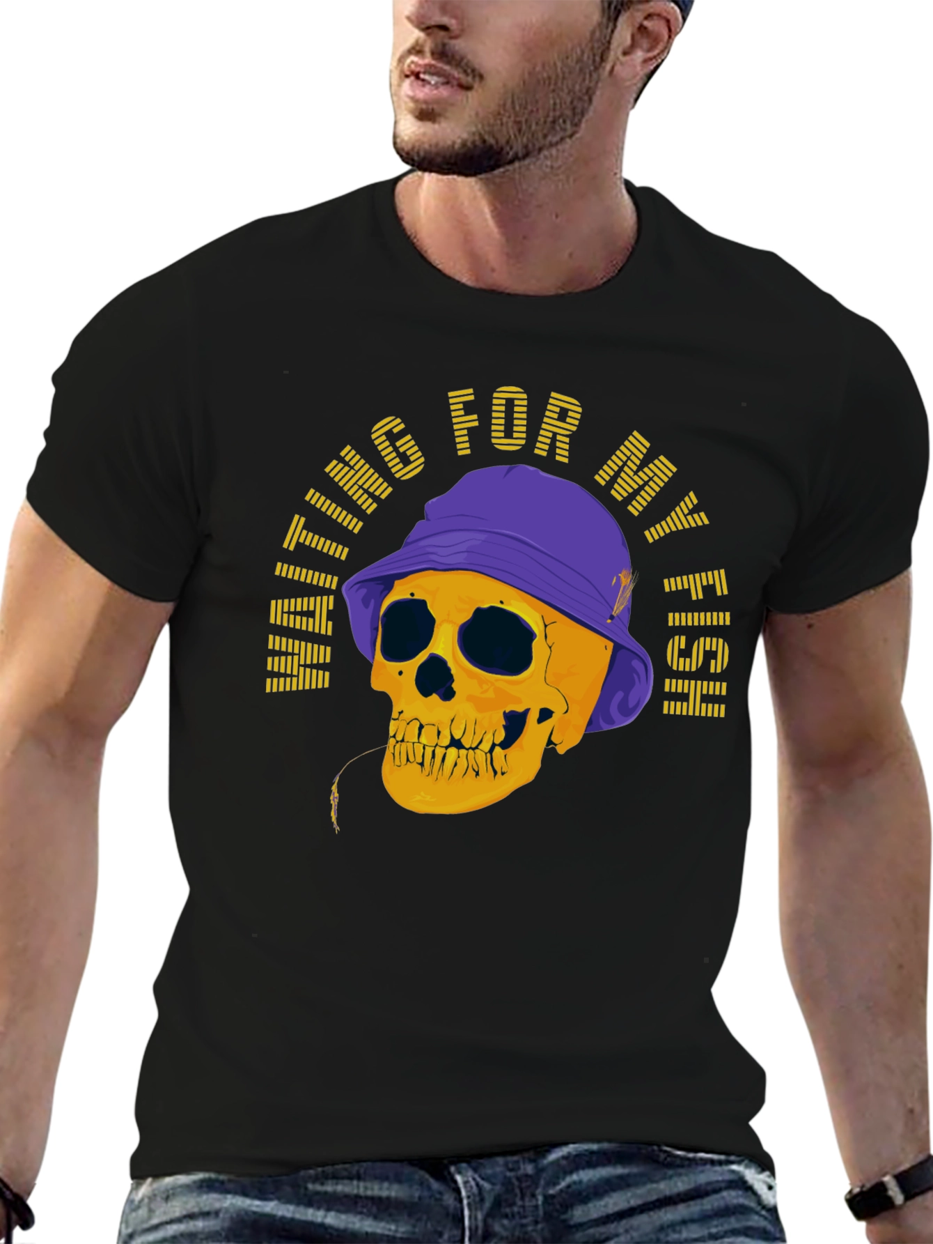 Waiting For My Fish Skull Graphic T-Shirt