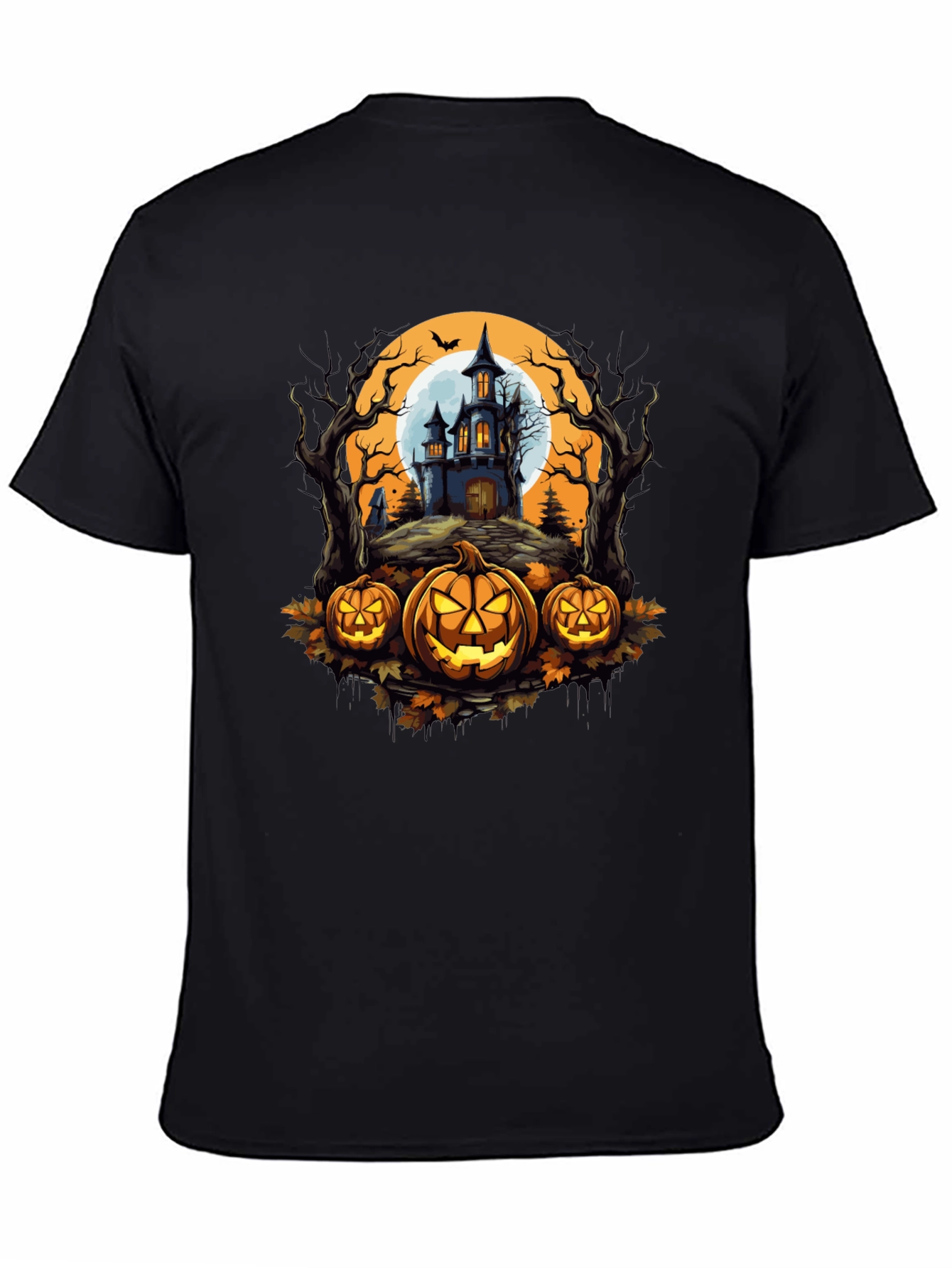 Halloween T-Shirt - Spooky House & Pumpkins Design