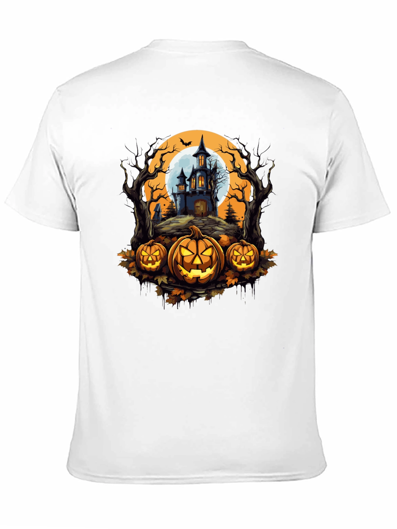 Halloween T-Shirt - Spooky House & Pumpkins Design