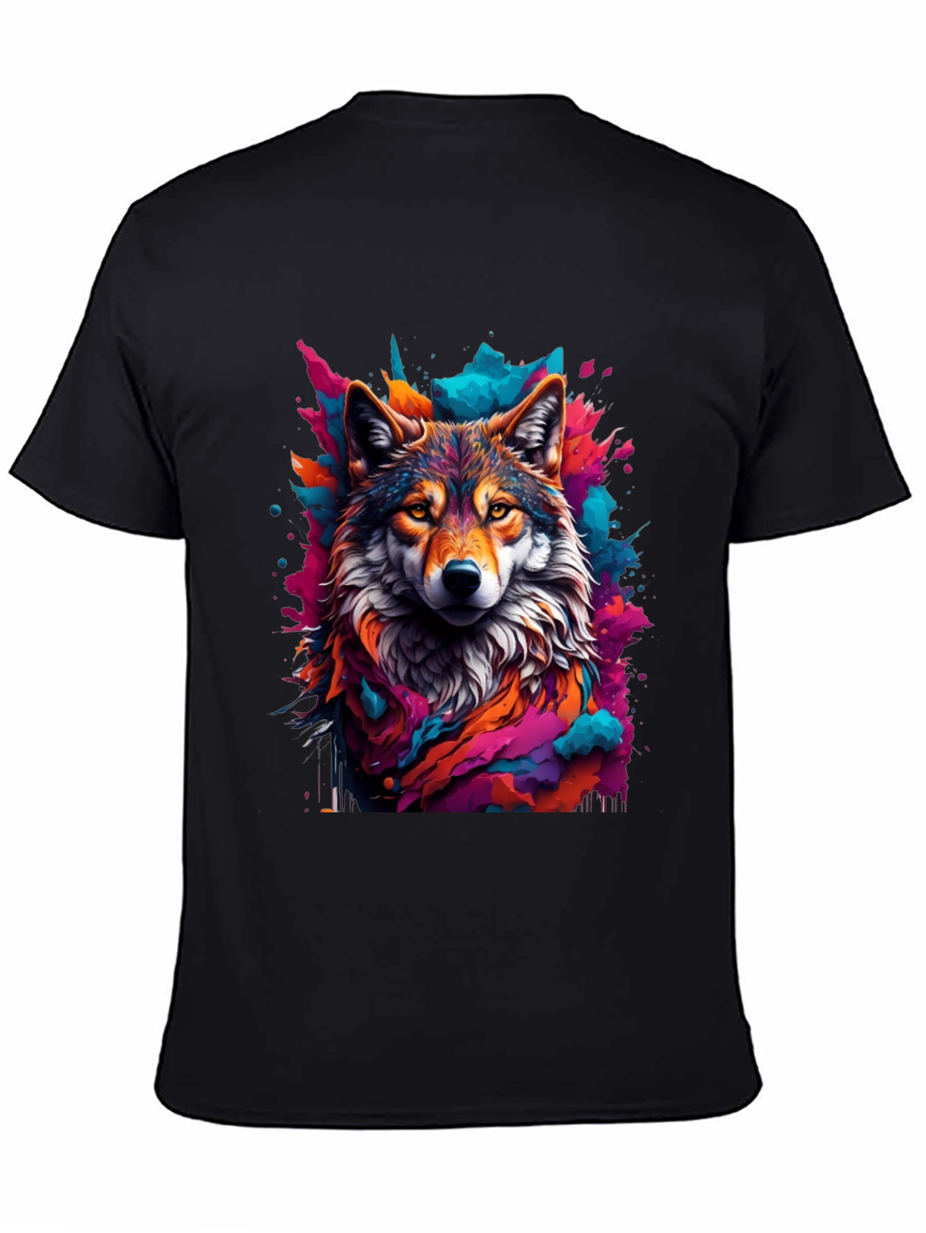 Wolf Art Graphic Black Tee - Vibrant Mens T-Shirt