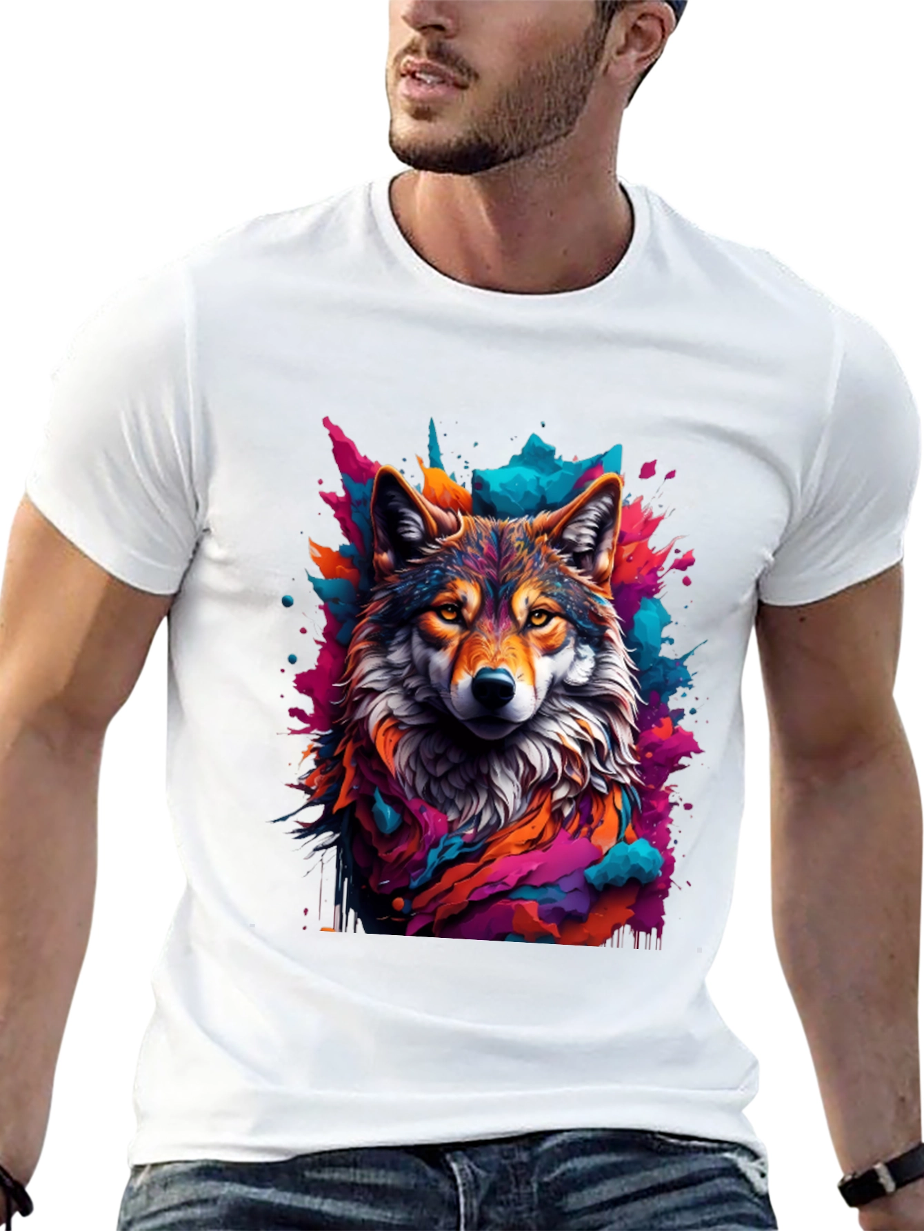 Wolf Art Graphic Black Tee - Vibrant Mens T-Shirt