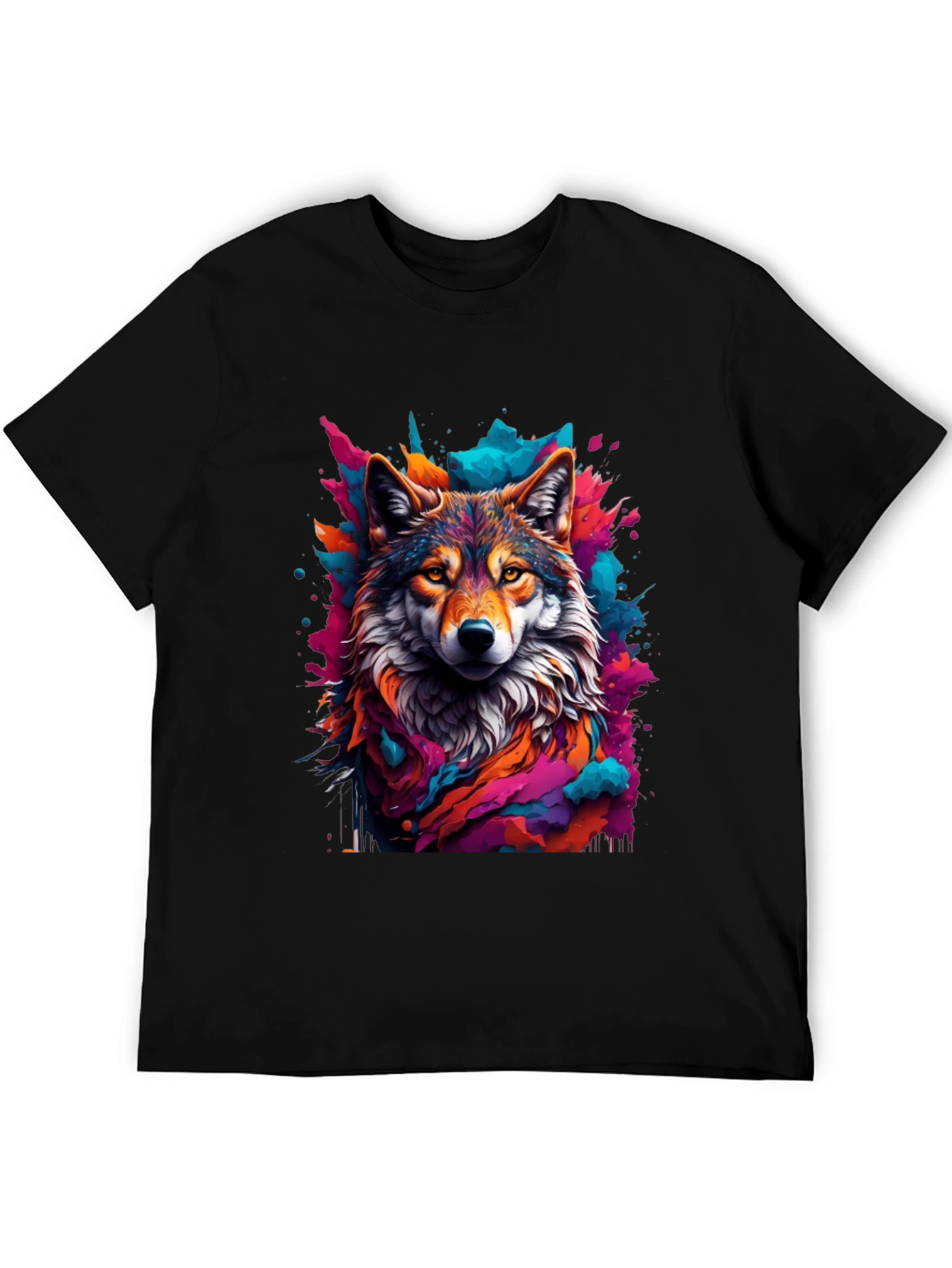 Wolf Art Graphic Black Tee - Vibrant Mens T-Shirt