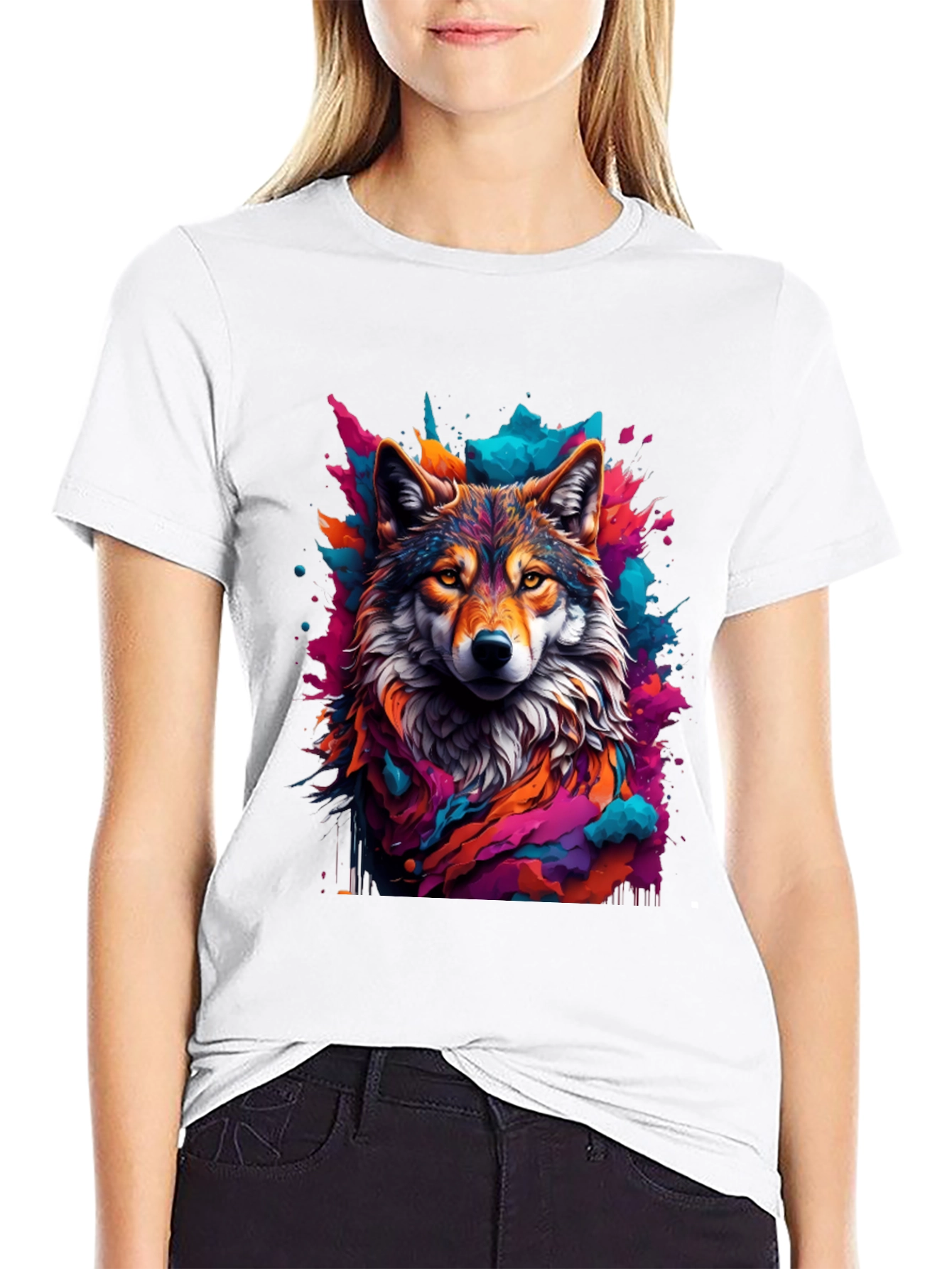 Wolf Art Graphic Black Tee - Vibrant Mens T-Shirt
