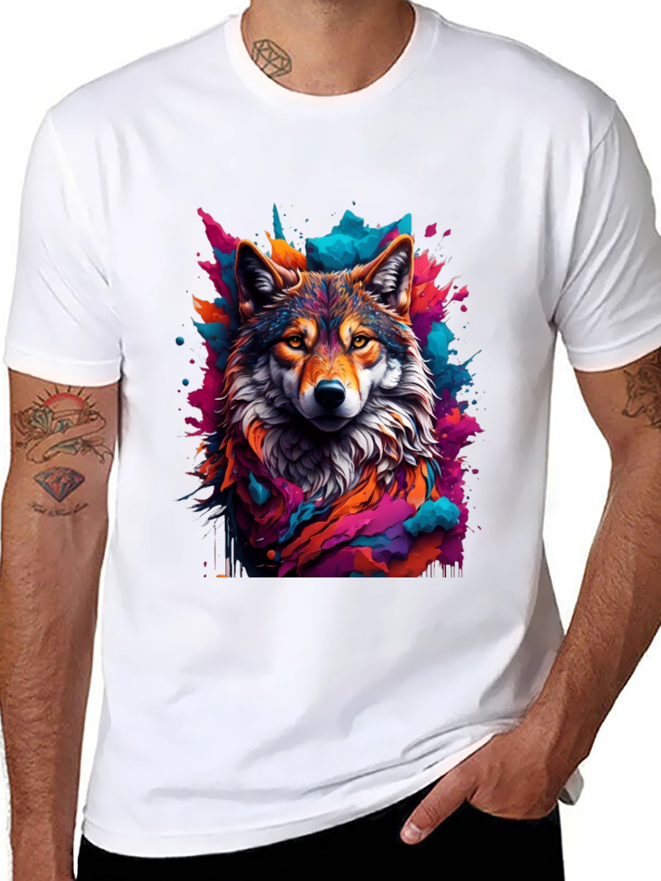 Wolf Art Graphic Black Tee - Vibrant Mens T-Shirt