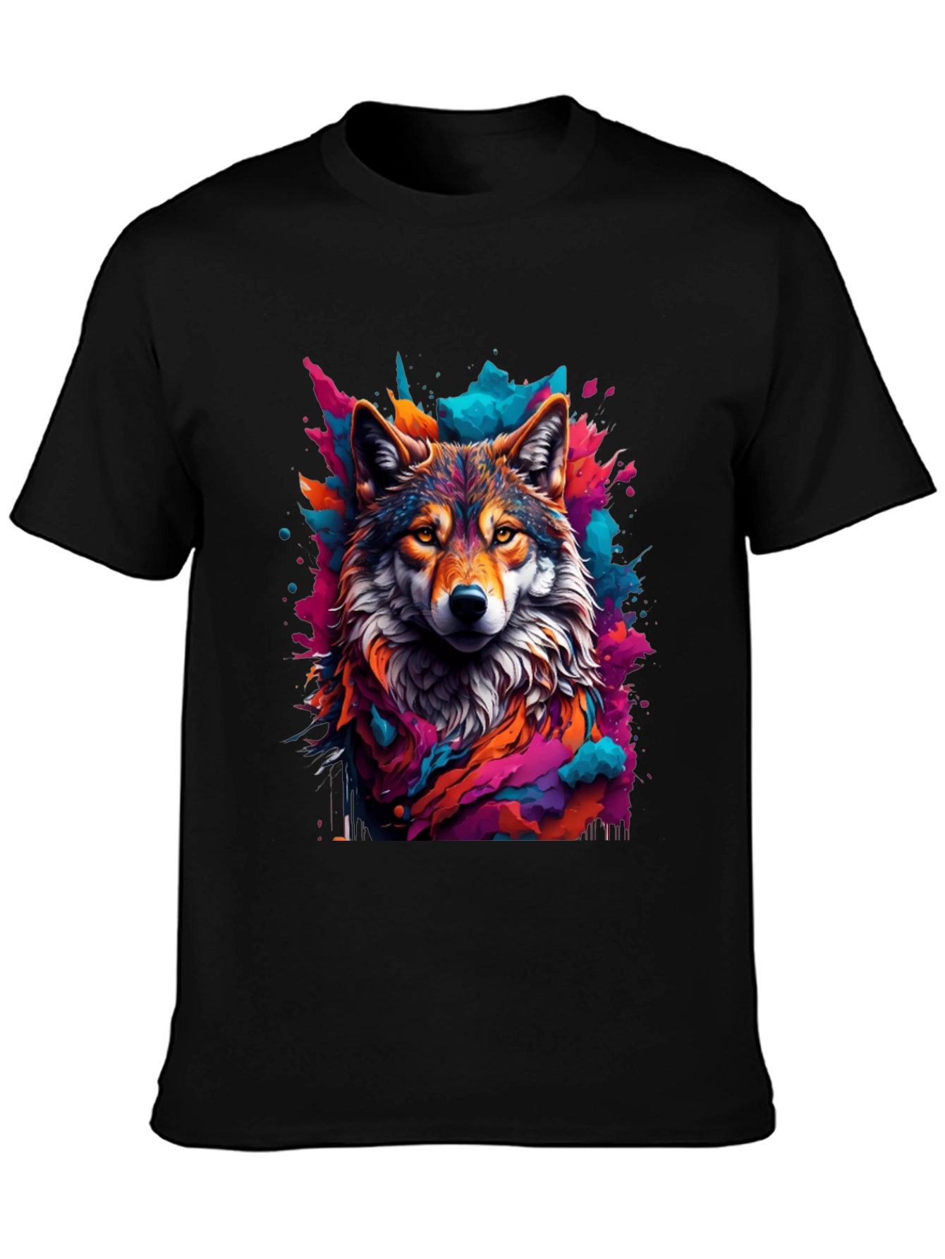Wolf Art Graphic Black Tee - Vibrant Mens T-Shirt