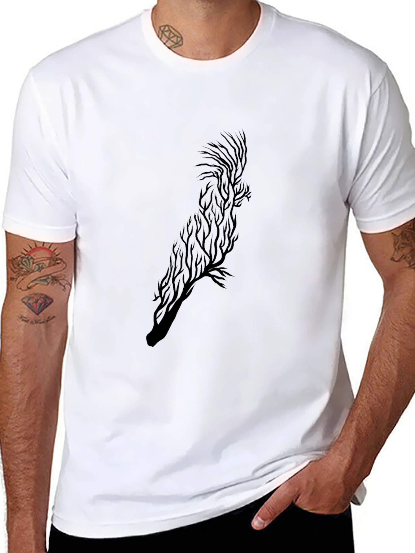 Abstract Tree Branch Parrot Graphic Tee - Black