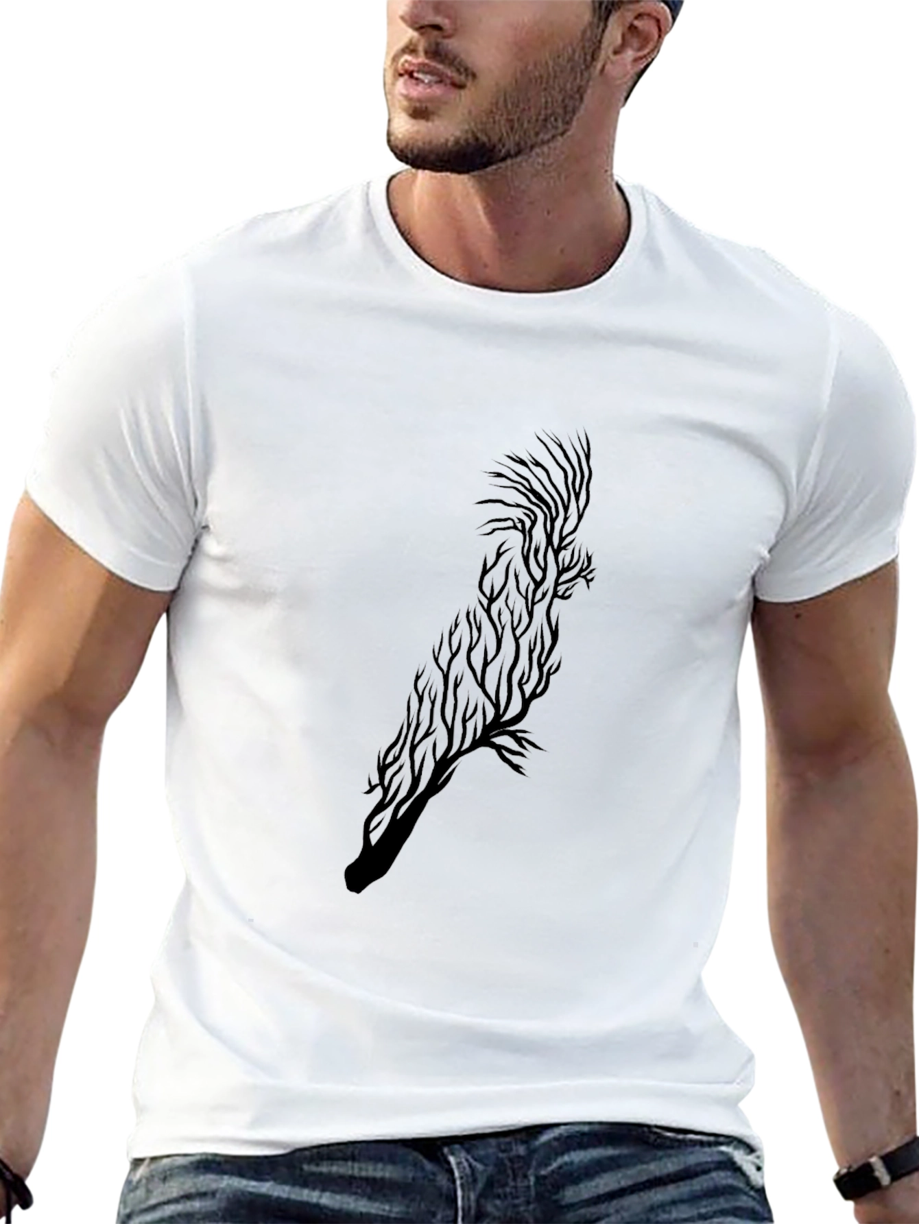 Abstract Tree Branch Parrot Graphic Tee - Black