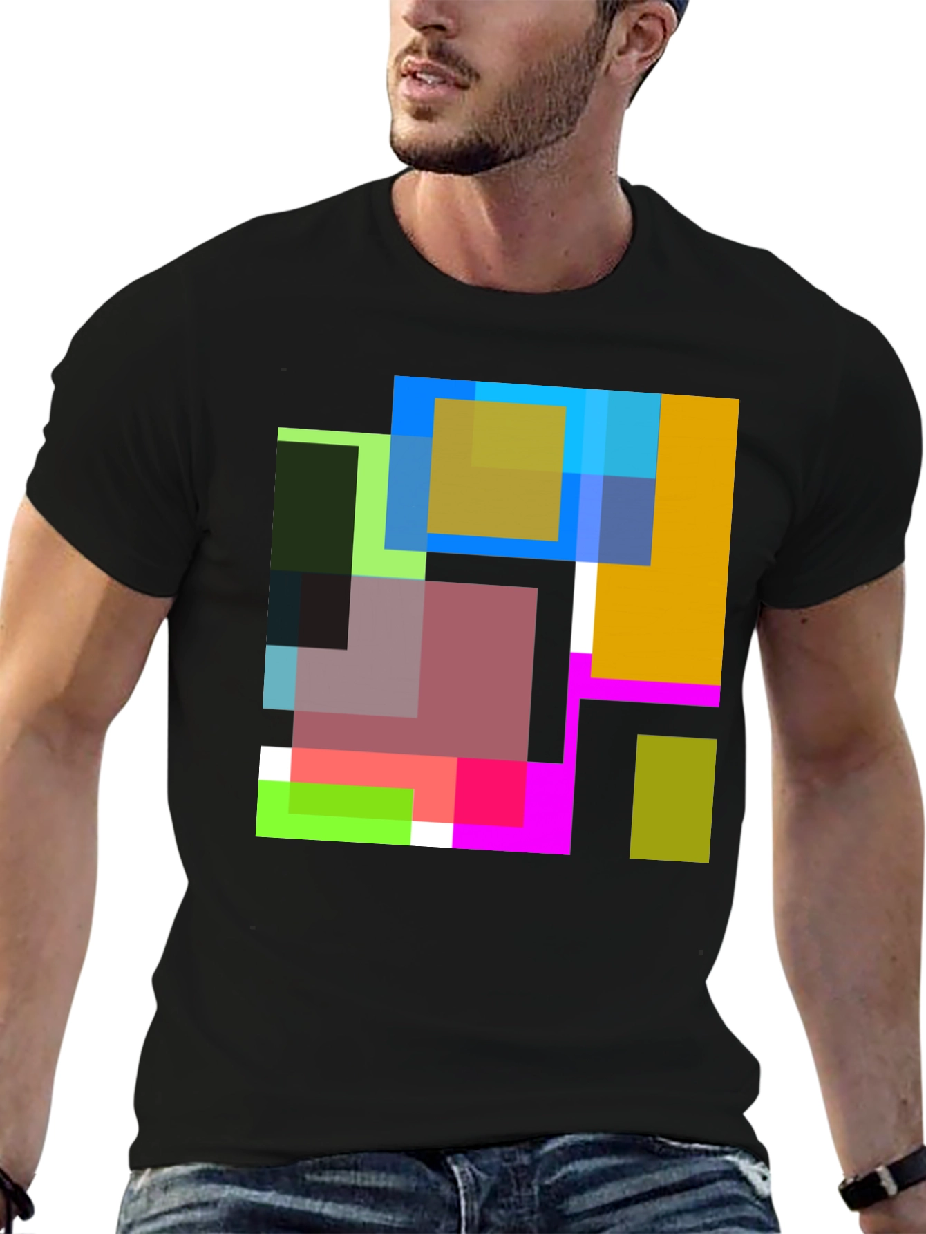 Abstract Squares Graphic Black T-Shirt