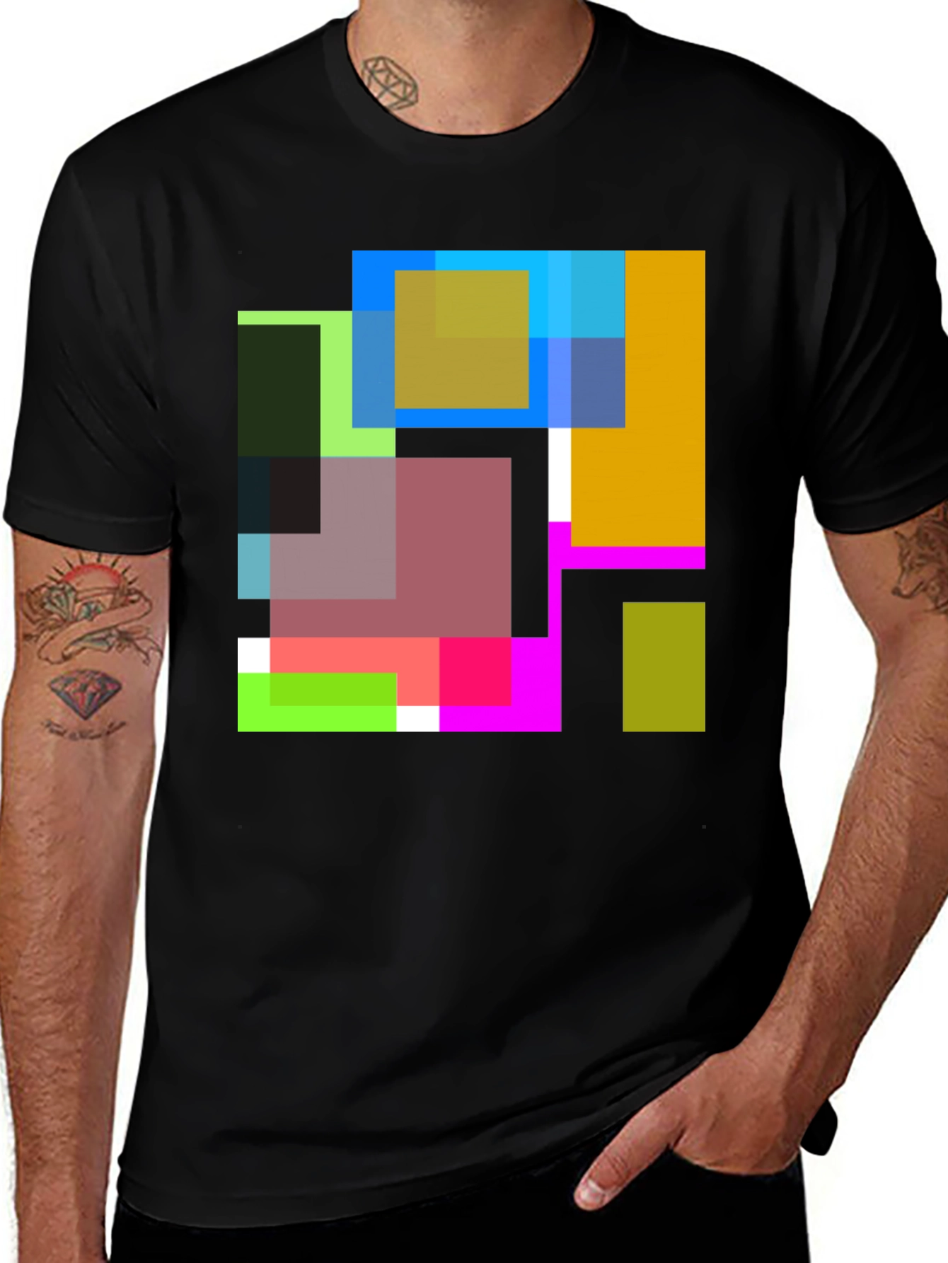 Abstract Squares Graphic Black T-Shirt