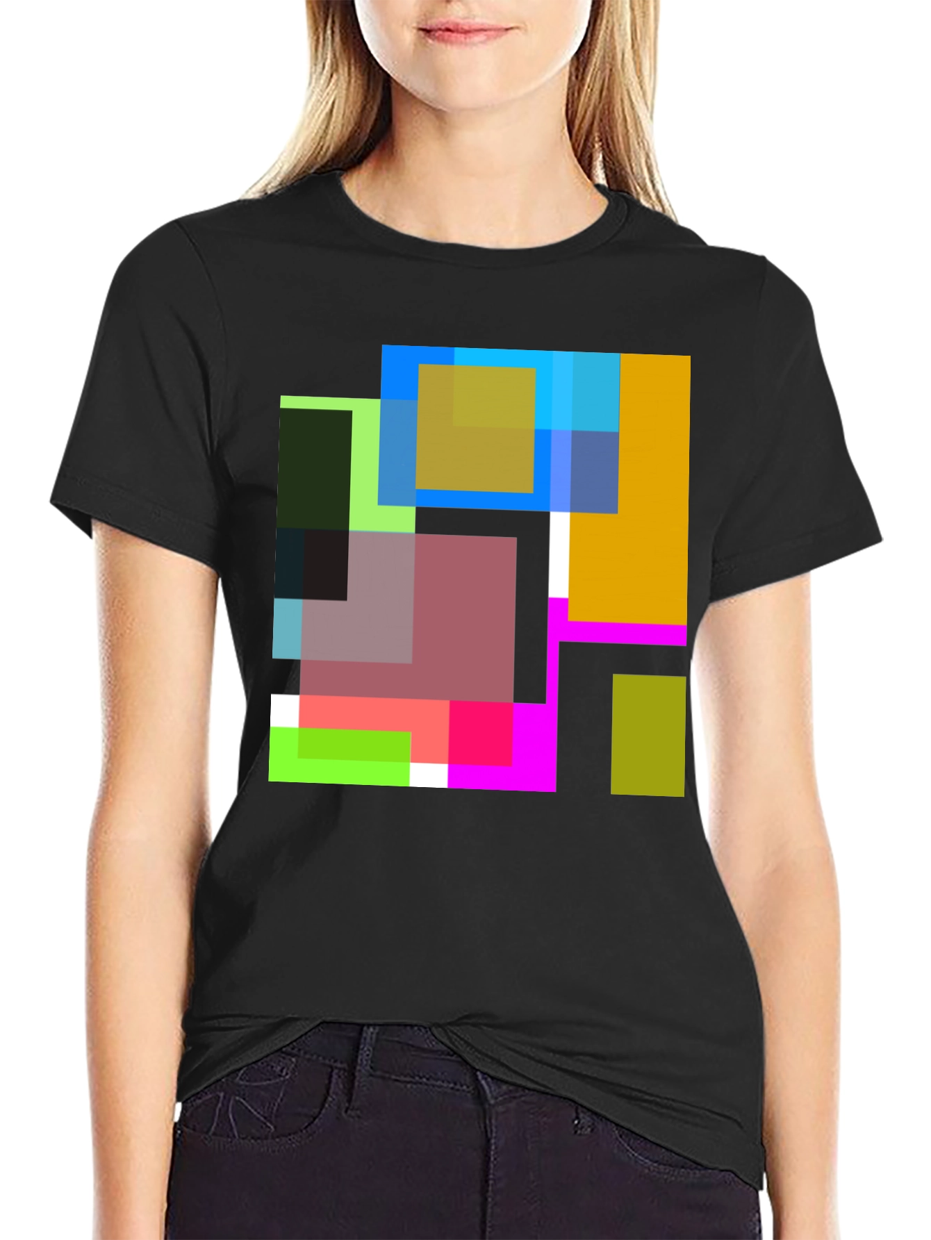 Abstract Squares Graphic Black T-Shirt