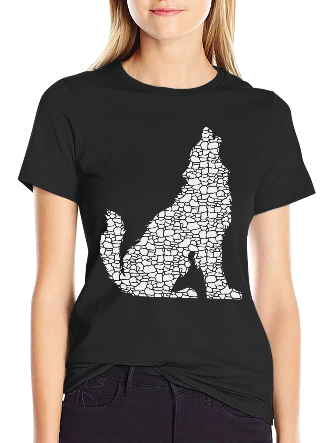 Wolf Silhouette Graphic Tee - Black Cotton Blend