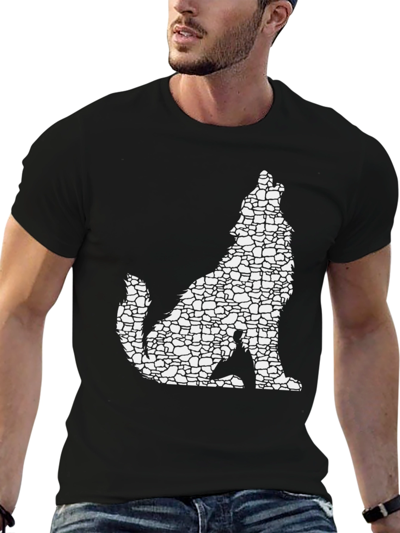 Wolf Silhouette Graphic Tee - Black Cotton Blend