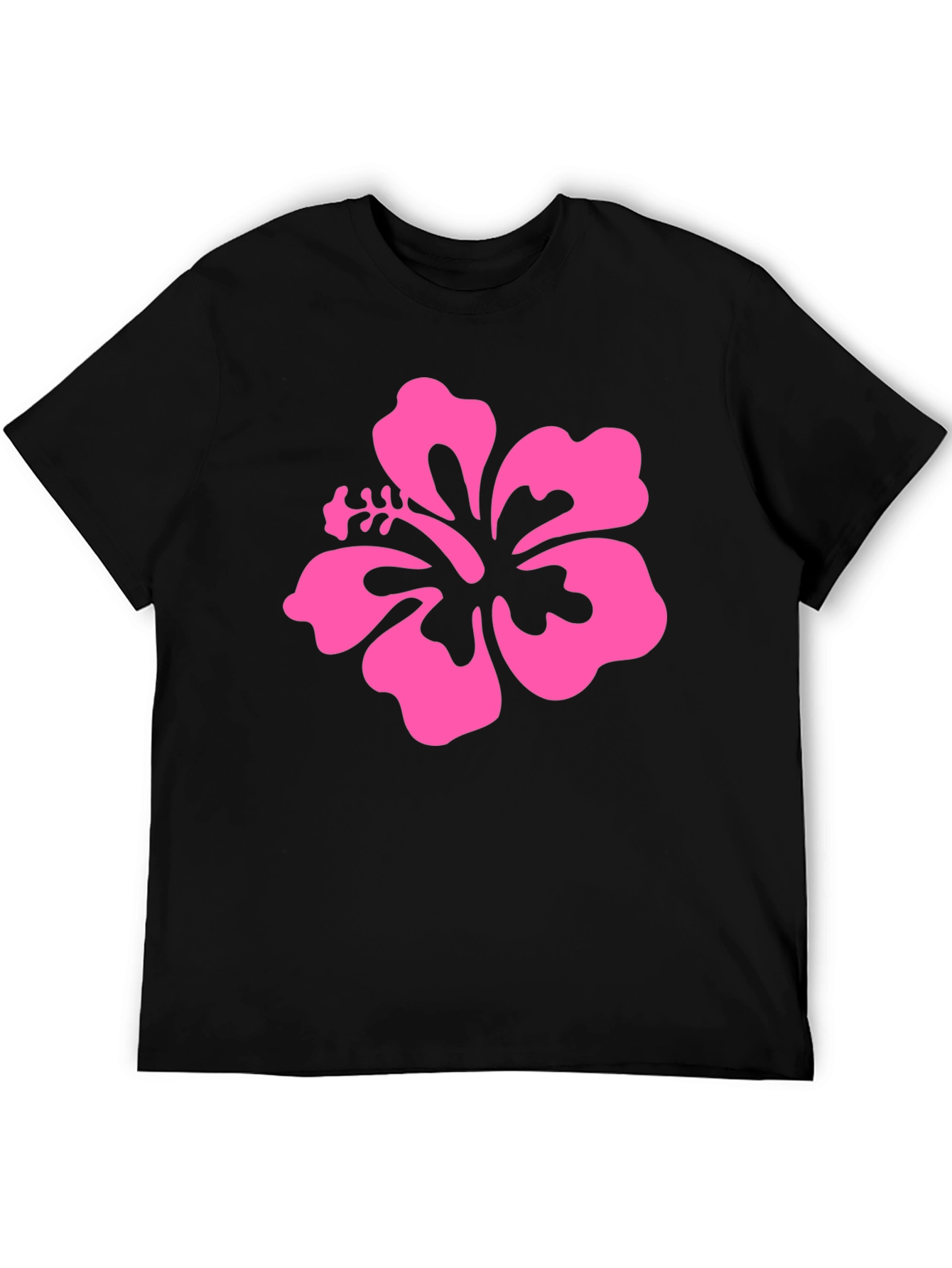 Pink Hibiscus Flower Black T-Shirt