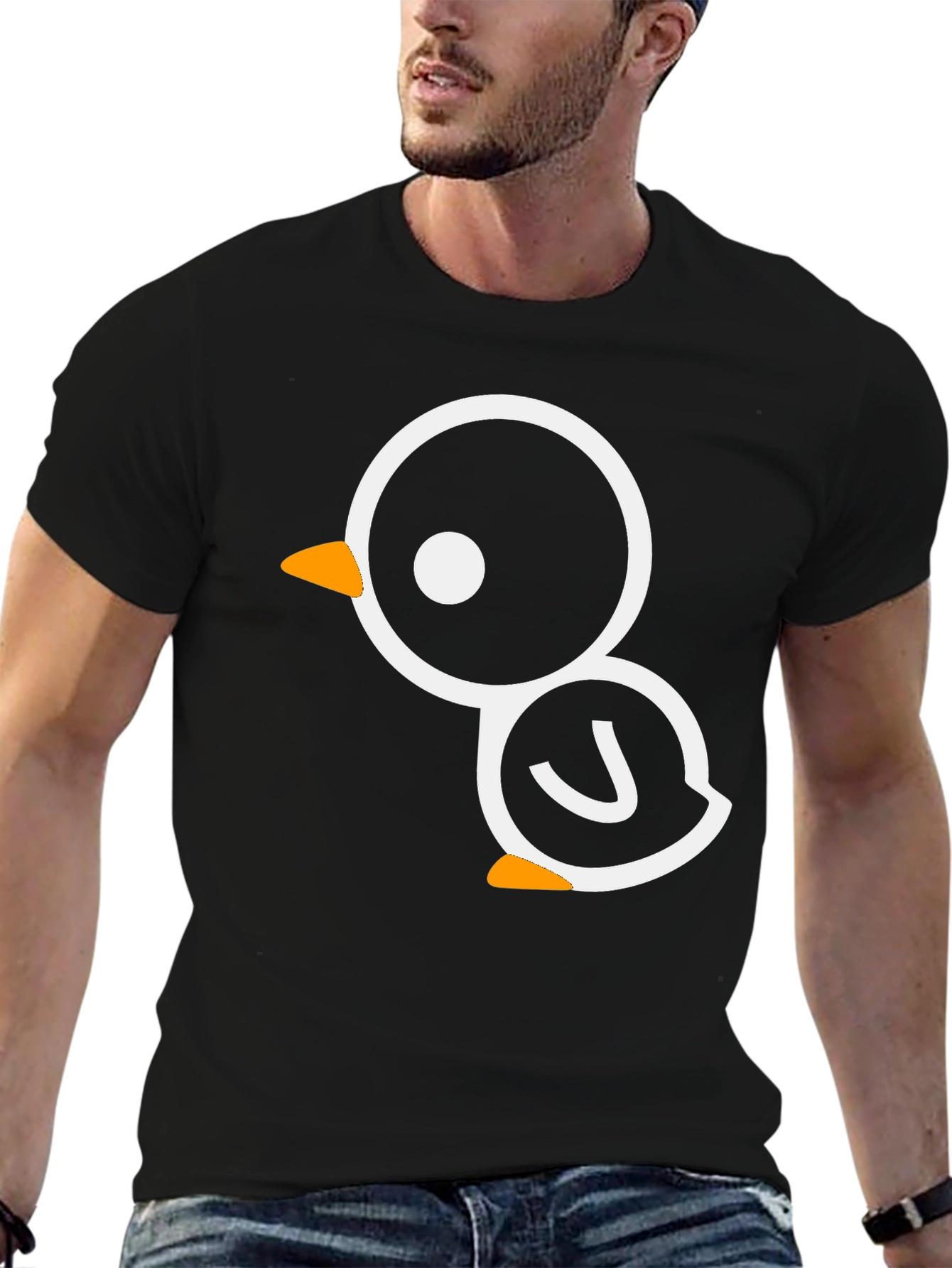 Cute Cartoon Bird Graphic Black Tee