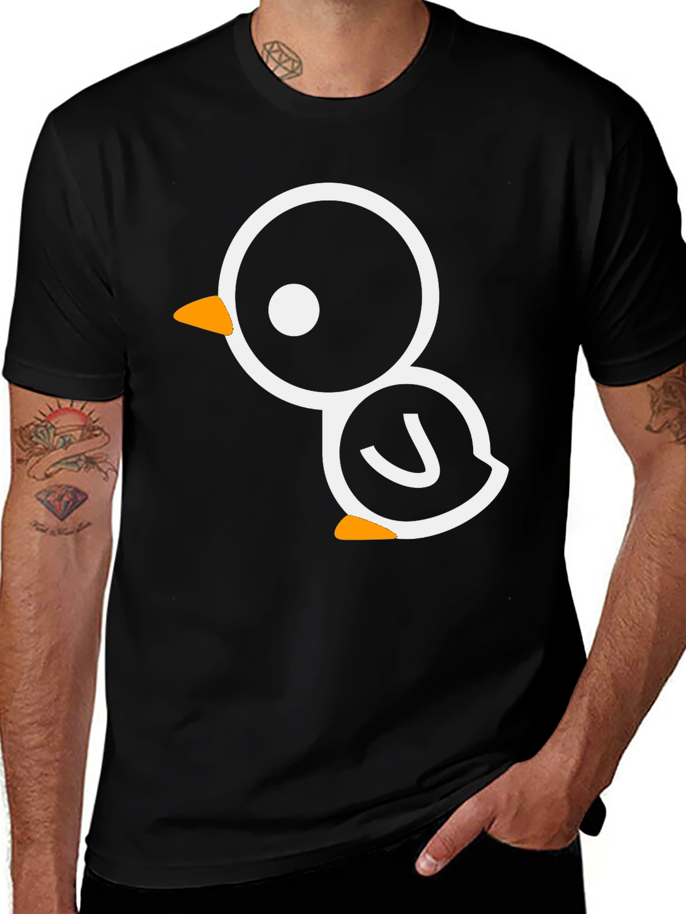 Cute Cartoon Bird Graphic Black Tee