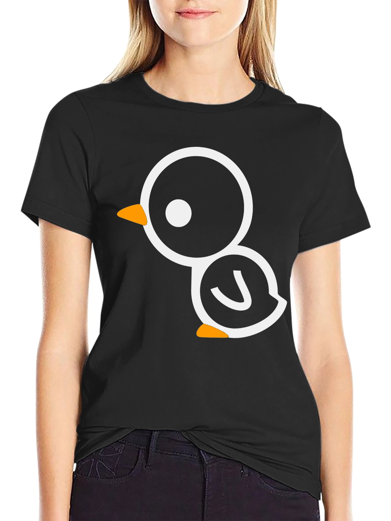 Cute Cartoon Bird Graphic Black Tee